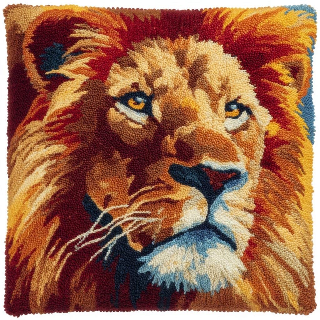 Henypt Latch Hook Pillow Case Kits, Lion