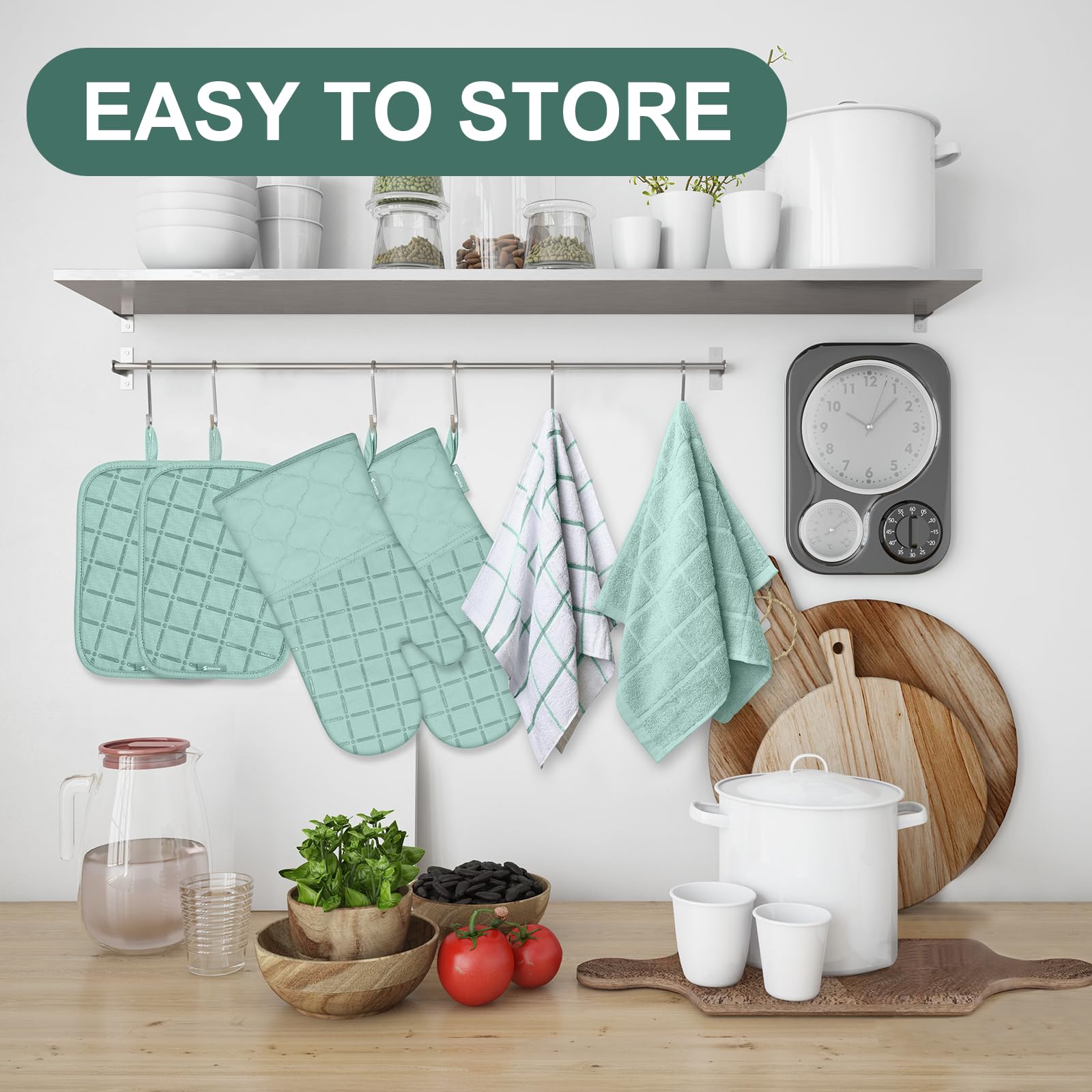 Juego de manoplas de horno para ollas, toallas de cocina y paños de cocina, guantes de cocina, paños de cocina, resistentes al calor a 500 grados, con superficie de silicona antideslizante para