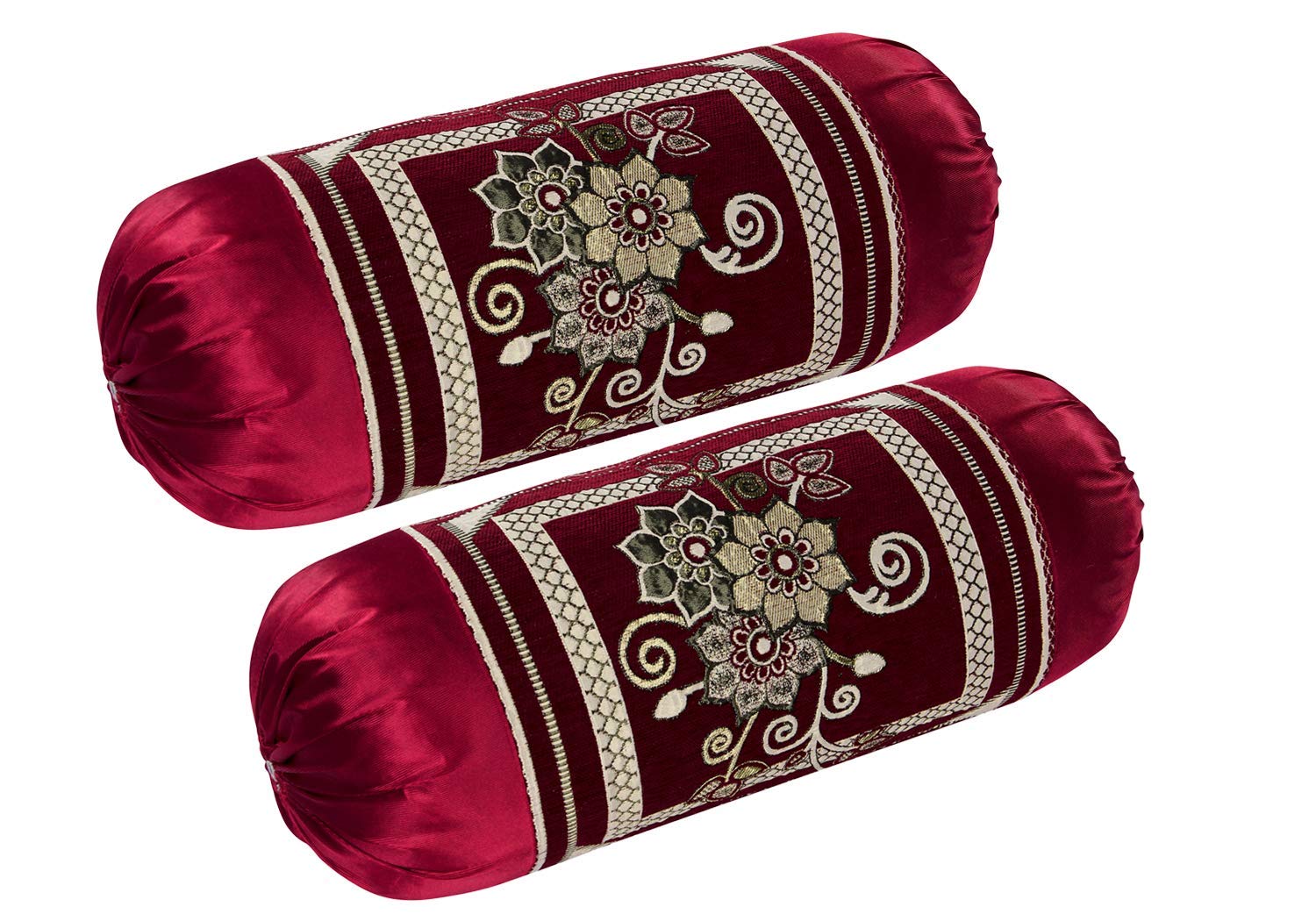 HSR Collection Velvet Chenille Bolster Cover Set, 32x16 inches, Maroon, 2 Piece-image-43