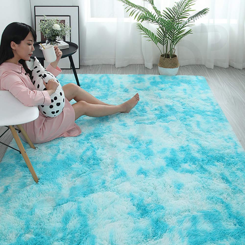 Peau de Mouton en Laine Tapis 120x180cm, Longhair Décoratif Coussin de Chaise, Longhair, Antistatique, pour Chambre d'enfant, Chambre à Coucher, Salon - Bleu