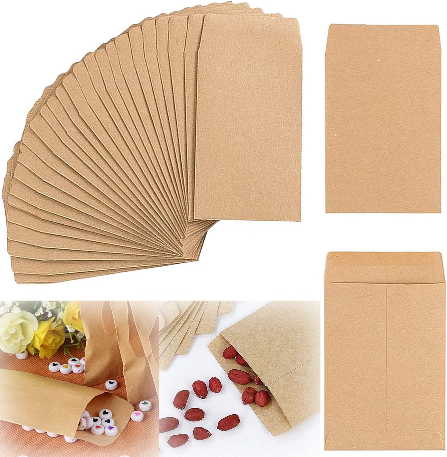 MAKINGTEC 100 Pack Kraft Coin Envelopes, Small Parts Envelopes Kraft Seed Envelopes Stamps Storage Packets Envelopes for Home Garden, Office or Wedding Gift(3.23"Ã—4.53") Small