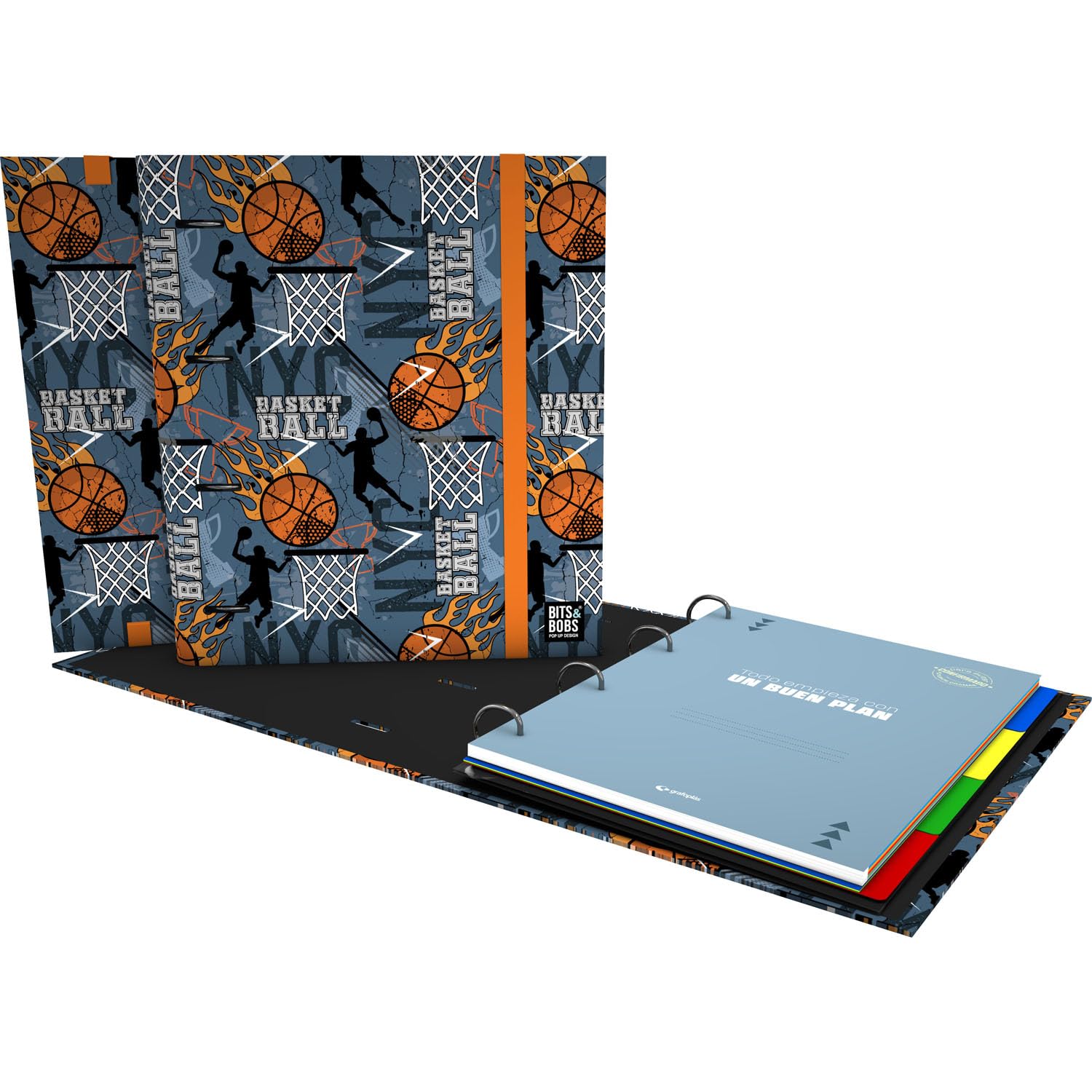 Grafoplas - Carpesano Rings A4, Carpebook Bits&Bobs Basketball, Includes Refill + Dividers + Planner + Stickers + Transparent Envelope, Perfect for Schoolchildren