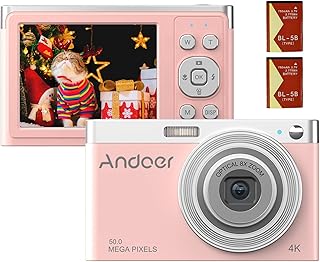 câmera infantil, Portátil 4K Câmera Digital Filmadora de Vídeo 50MP 2,88 Polegada IPS Tela Auto Foco Zoom 16X (8X Óptico e 8X Digital) Anti-vibração Detecção de Rosto Flash embutido com 2 pcs Baterias Presente