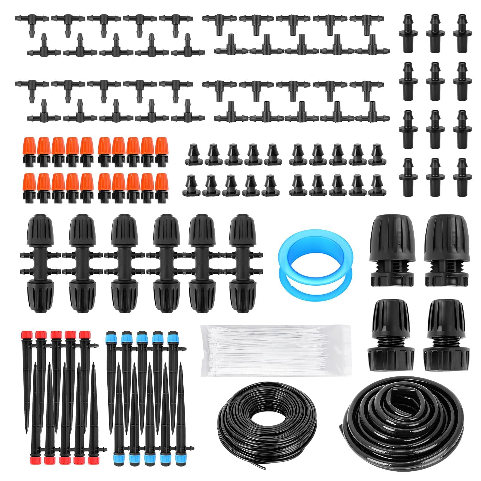 226FT Drip Irrigation System for Garden, Greenhouse, Yard, Lawn, Plant, Automatic Drip Irrigation Kit with 1/2 inch Hose 1/4 inch Distribution Tubing and Adjustable Nozzle Emitters Barbed Fittings