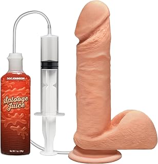 Doc Johnson The D - ULTRASKYN Perfect D Squirting - with 1 oz Bottle of Splooge Juice and Suction Cup - Storage Bag Included - Harness Compatible - 7 Inch, Vanilla