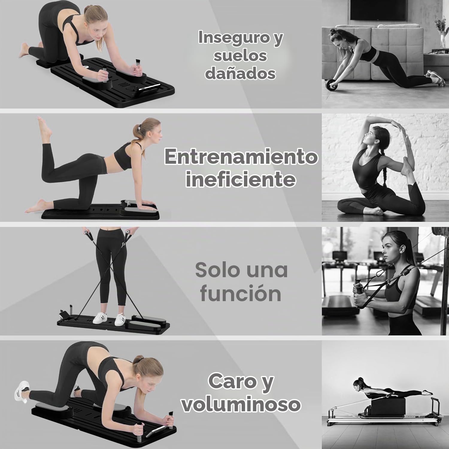 Tabla de pilates, reformador de pilates 2026 para el hogar, plegable, multifuncional, juego de pilates con bandas de resistencia/barra de pilates, rebote automático, entrenador de vientres