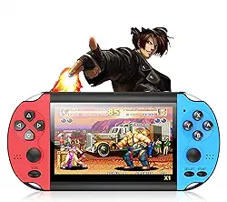 Yagor Console de jogos portátil e portátil, 8 GB PSP console de videogame portátil, tela de 4,3 polegadas com 10.000 jogos integrados, presentes de aniversário para crianças, vermelho e azul