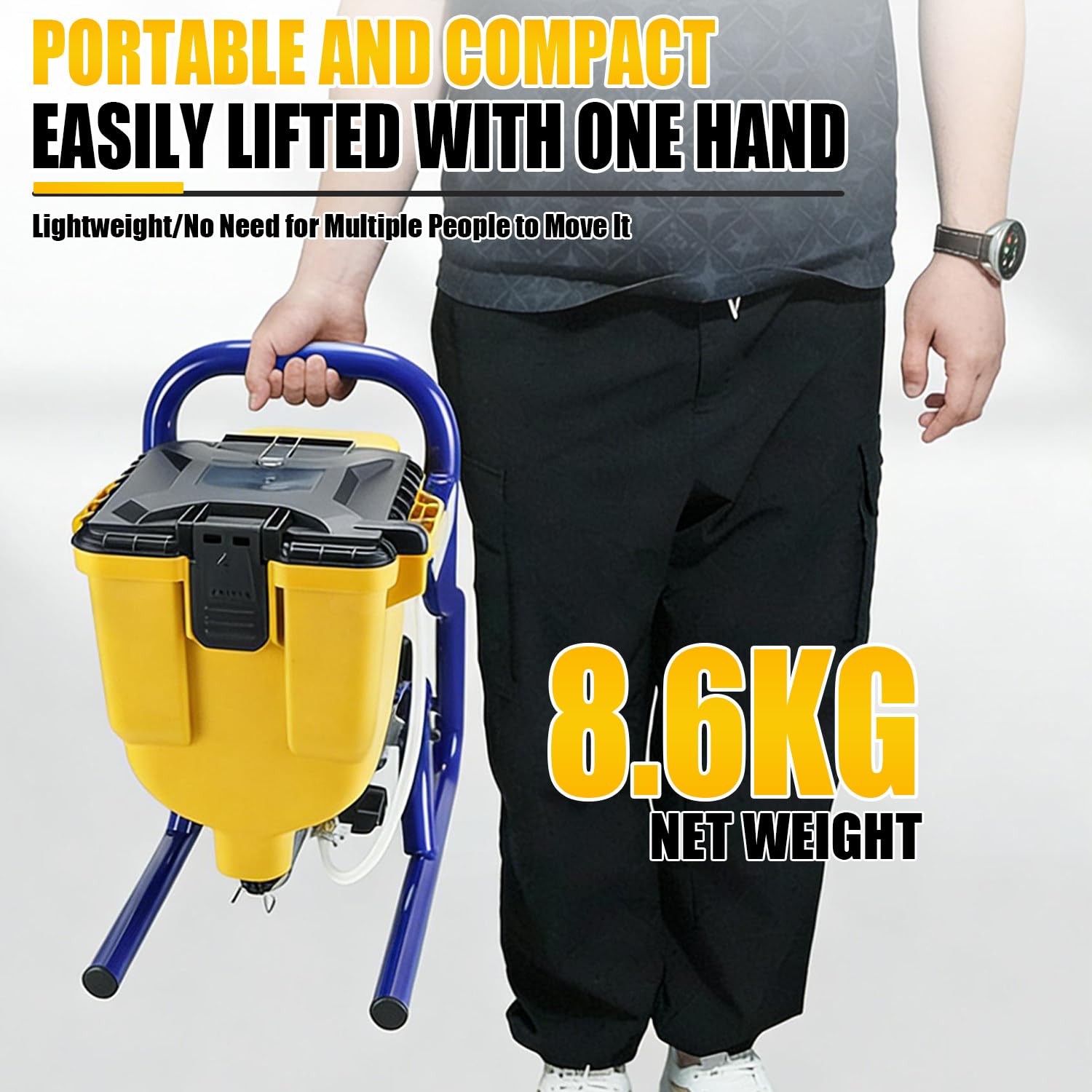 Airless farba natryskowa, 850 W Power Painter z ciśnieniem 20 MPa, natężenie przepływu 2,1 l/min, zbiornik o pojemności 4,5 l, wąż wysokociśnieniowy 13,0 m, regulowane ciśnienie