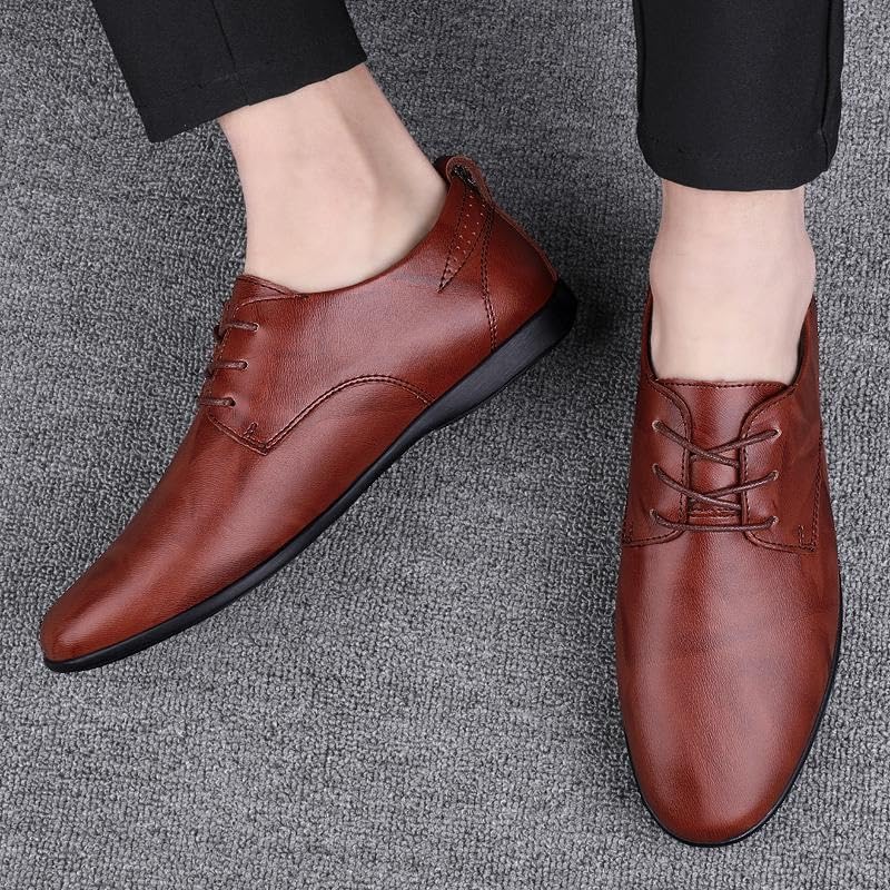 Men Oxford Shoes Burnished Leather Lace-up Low Top Casual Business Pointed Toe2