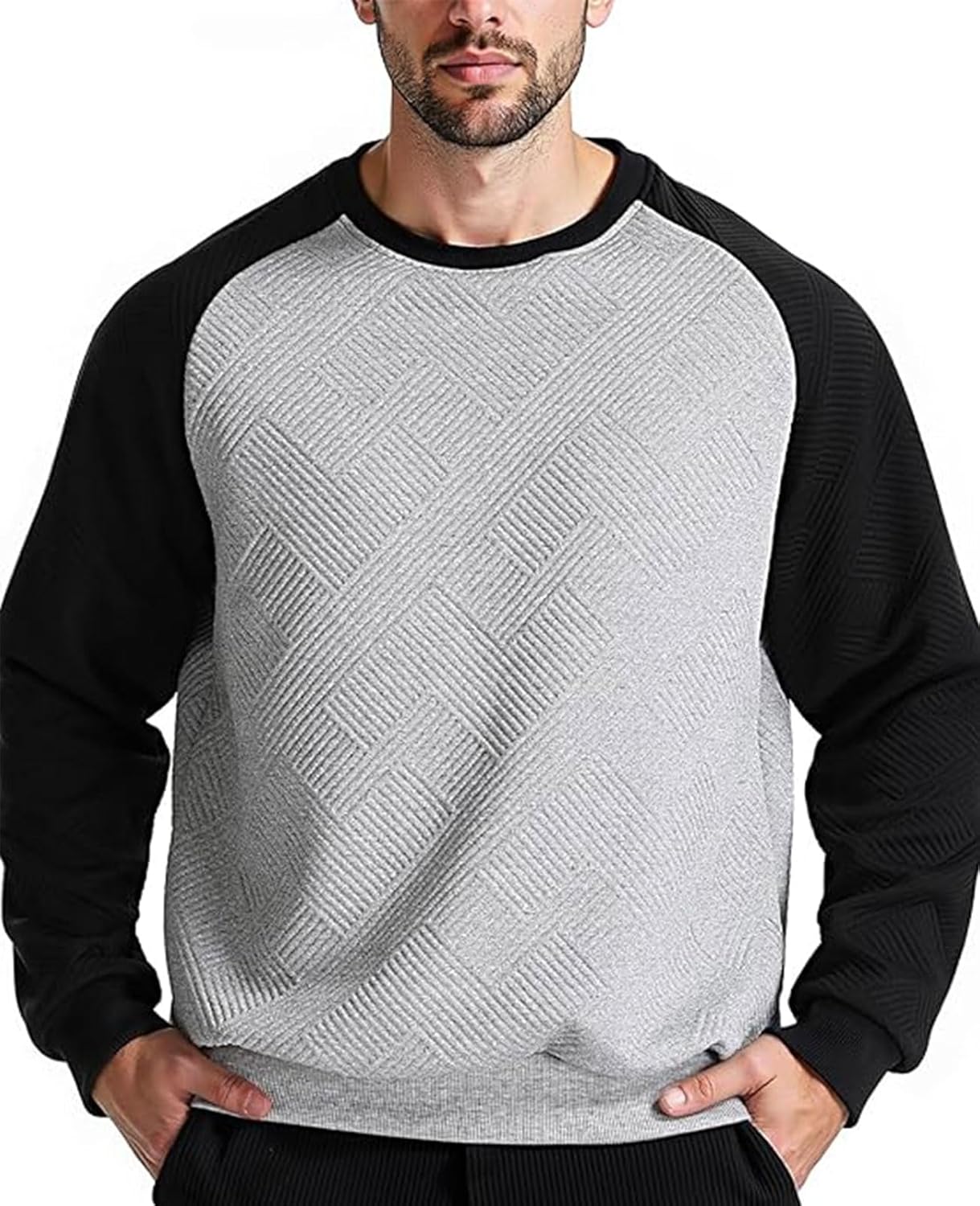 Men's Crewneck Sweatshirts Long Sleeve Pullover Crew Neck Sweatshirt Geometric Texture Casual Sweat Shirt