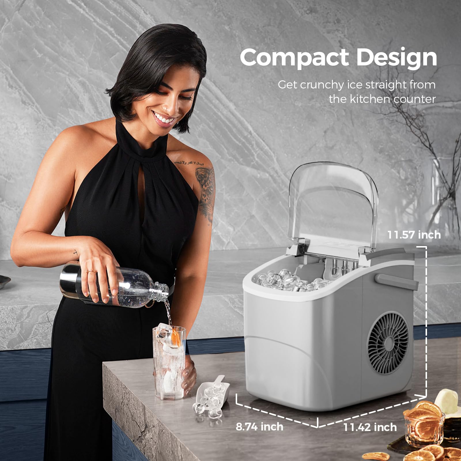 Electactic Ice Makers Countertop,26lbs/24h,9 Cubes In 6 Mins,Portable Ice Maker Machine With Self-Cleaning,2 Sizes Of Bullet Ice,Perfect For Home Kitchen(Grey) on Fridge.com - View 6