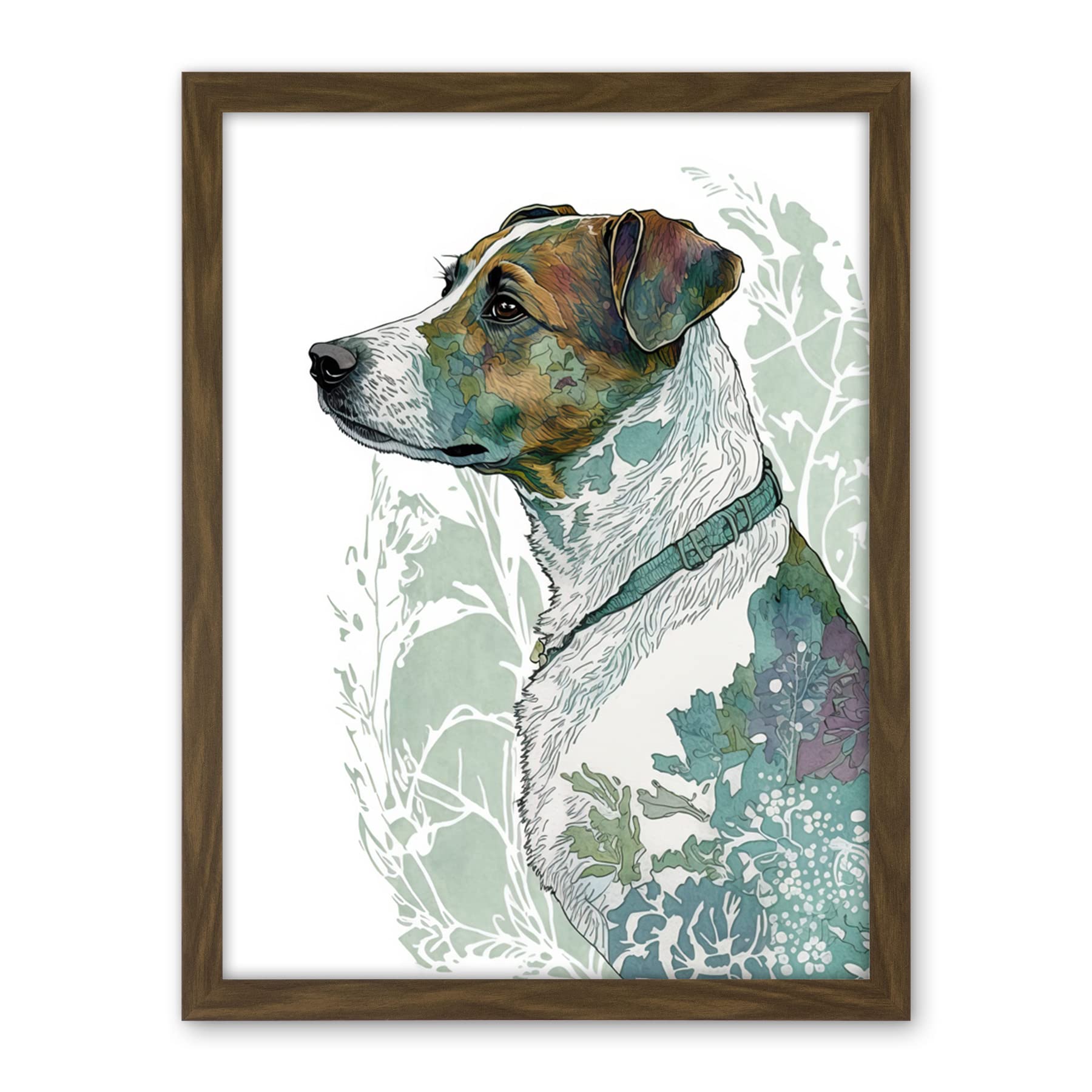 Artery8 Jack Russel Dog Modern Watercolour Portrait Illustration Artwork Framed Wall Art Print 18X24 Inch