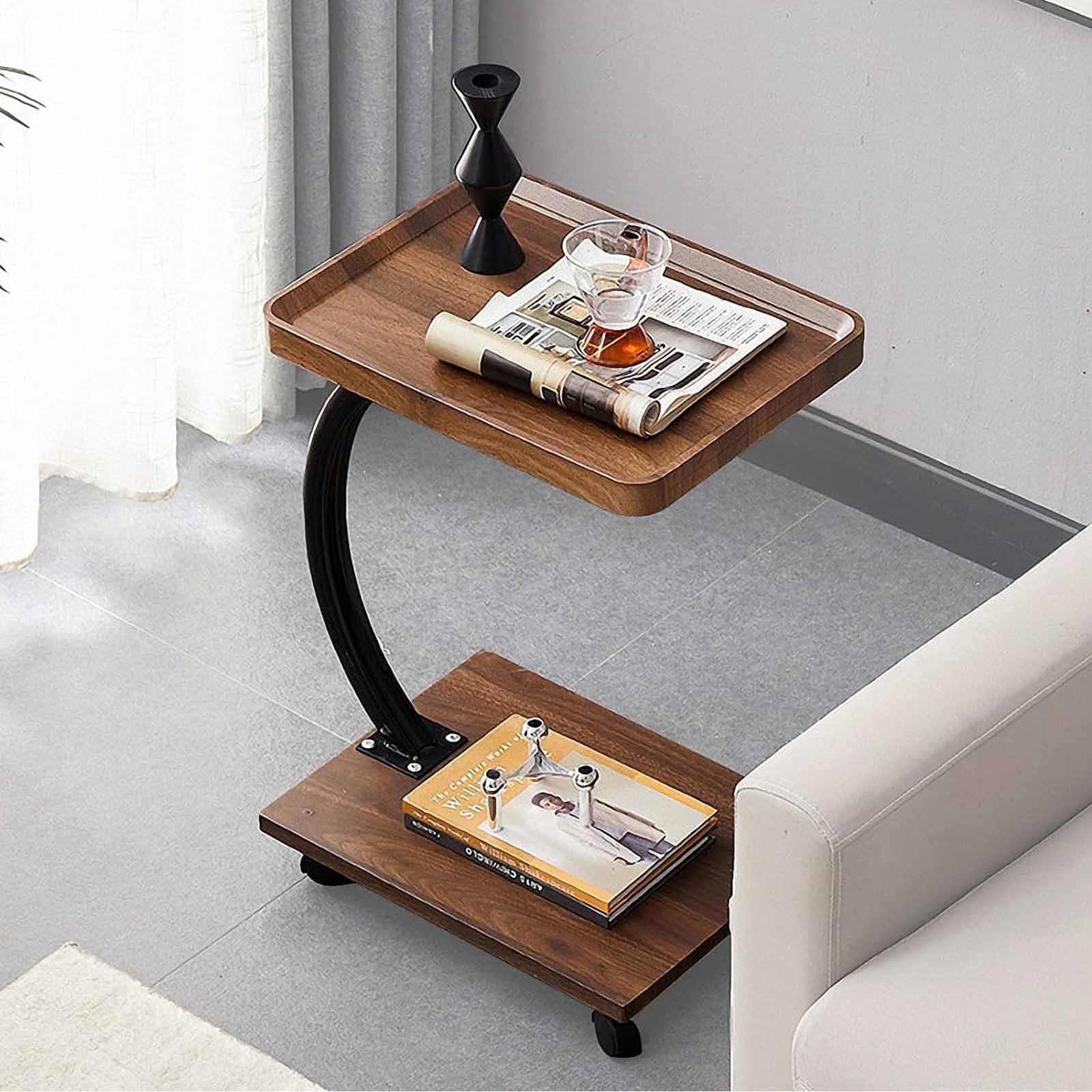 Mesita Auxiliar en Forma de C con Ruedas, Mesa Auxiliar Moderna para sofá y Cama, mesitas auxiliares pequeñas Que se Deslizan Debajo del sofá, sofá de Madera, Espacio para café