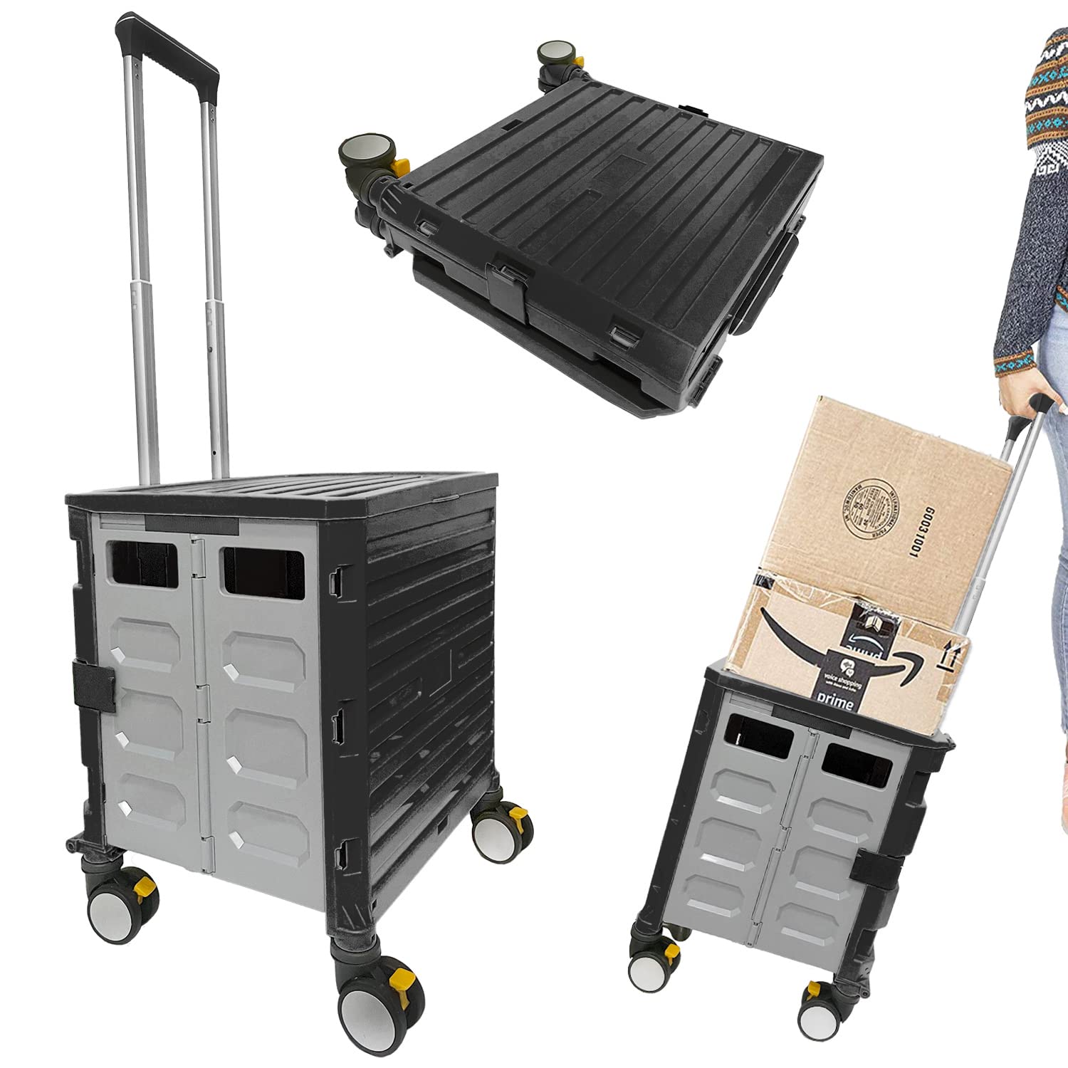 Buy COYAVIC Foldable Utility Carts with 4 Wheels, Folding Shopping Carts for Groceries