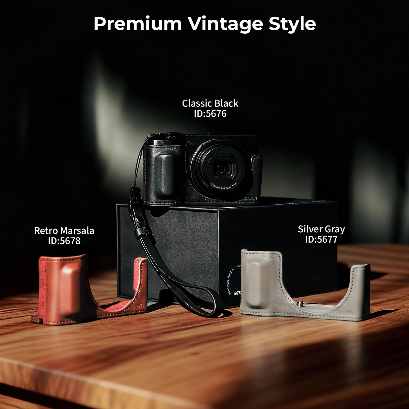 SMALLRIG Étui en Cuir Véritable Série GR IV/GR III, Compatible avec RICOH GR IV/GR III/GR IIIx/GR III HDF/GR IIIx HDF, Format Demi-Boîtier Vintage, avec Bandoulière, Noir - 5676