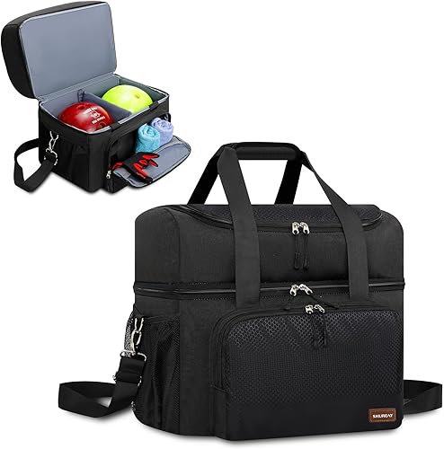 Bowling Ball Bags for SingleTwo Ball, Easy Carry Bowling Ball Tote Bags with Wooden Bowling Holder and Extra Storage Pockets - Holds OneTwo Bowling