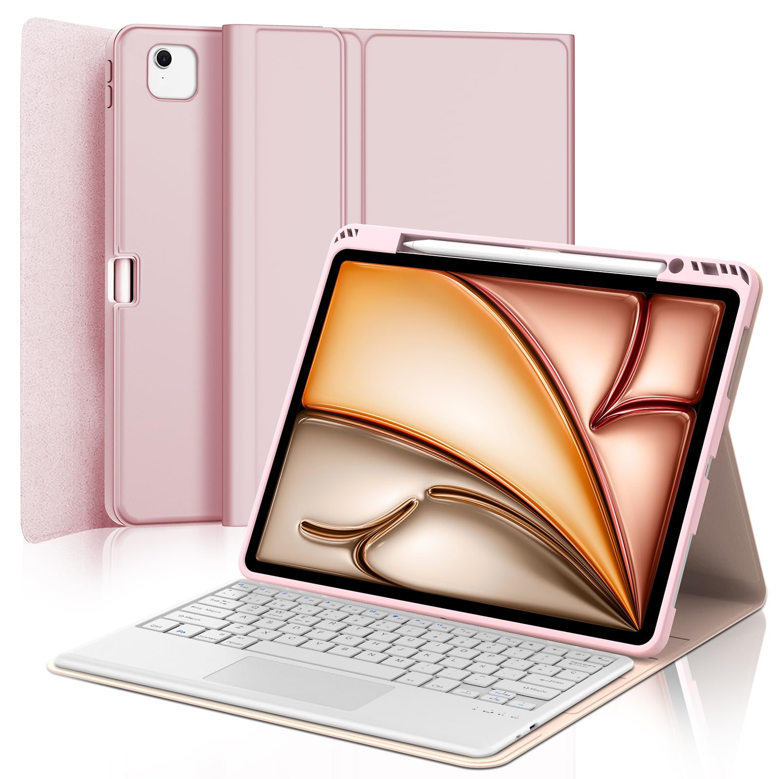 FOGARI Teclado con Touchpad para iPad Air 13 Pulgadas M4/M3/M2 2026/2025/2024, Funda con Español Ñ Teclado Magnético Desmontable Bluetooth con Trackpad para iPad Air 13" M2/M3/M4, Rosa