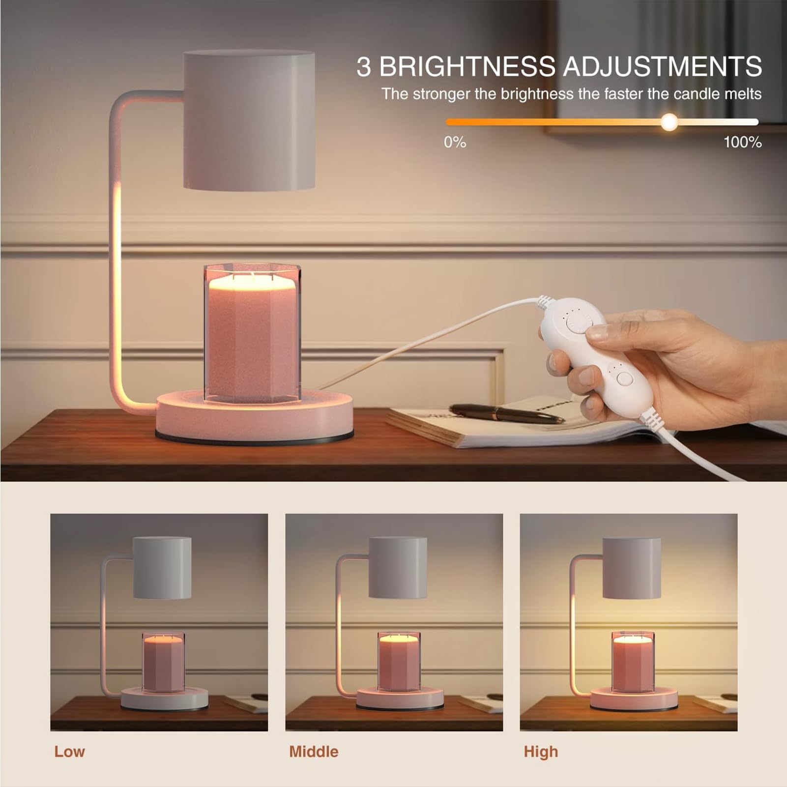 Lampe Chauffante À Bougies, Lampe Chauffante À Bougies avec Minuterie Et Gradateur pour Spa Aromathérapie Home Office Chambre Nightlight,Blanc