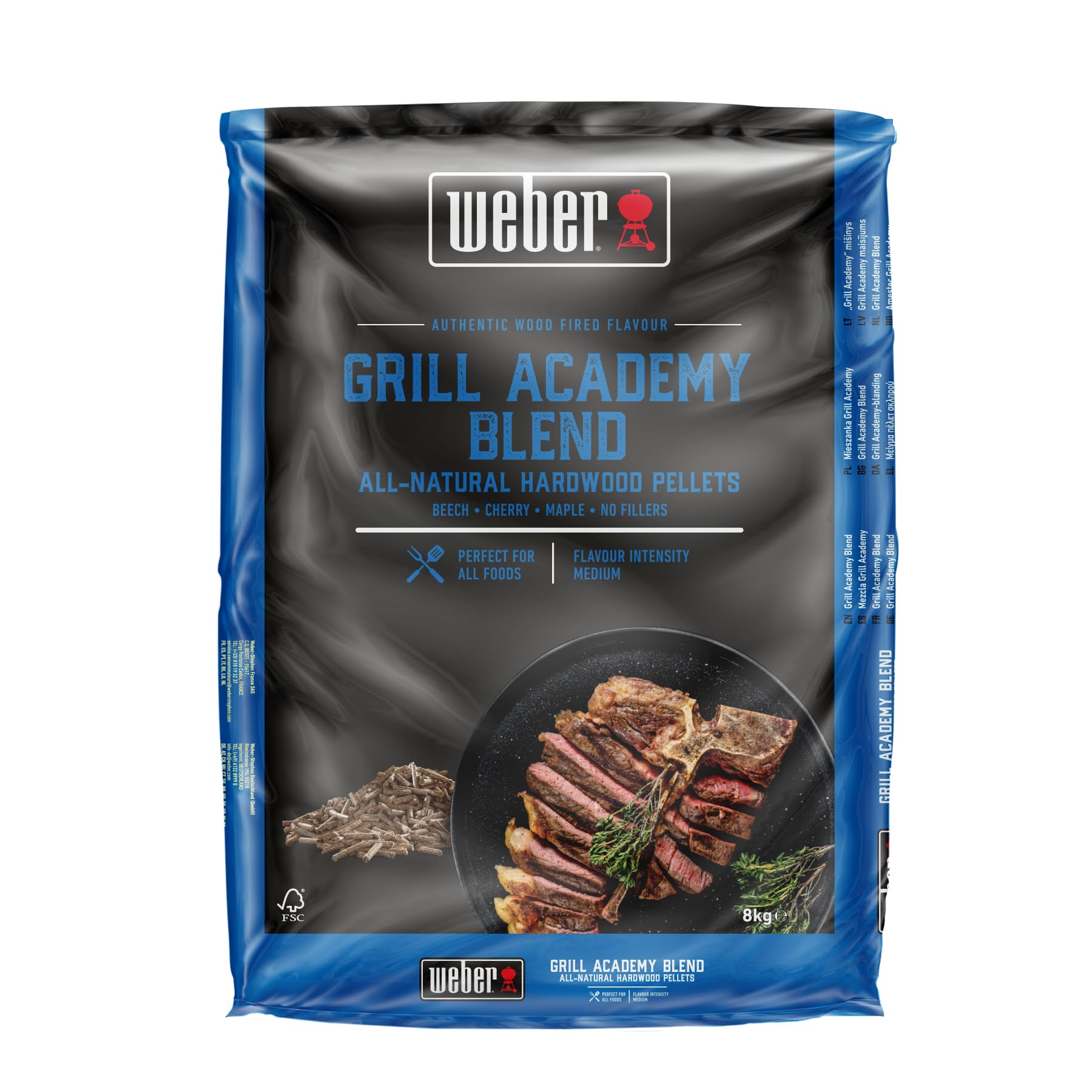 Weber Brown Grill Academy Blend Hardwood Pellets/Natural Beech, Cherry & Maple Wood Mix For Pellet Barbecues With Mild, Savoury, Sweet Flavour, No Fillers, Great For Low & Slow Cooking, 8 Kg Bag