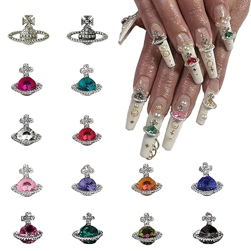 44 dijes para arte de uñas, 3D, planeta, para uñas acrílicas, forma de Saturno, suministros de arte de uñas, gemas brillantes para uñas, diamantes