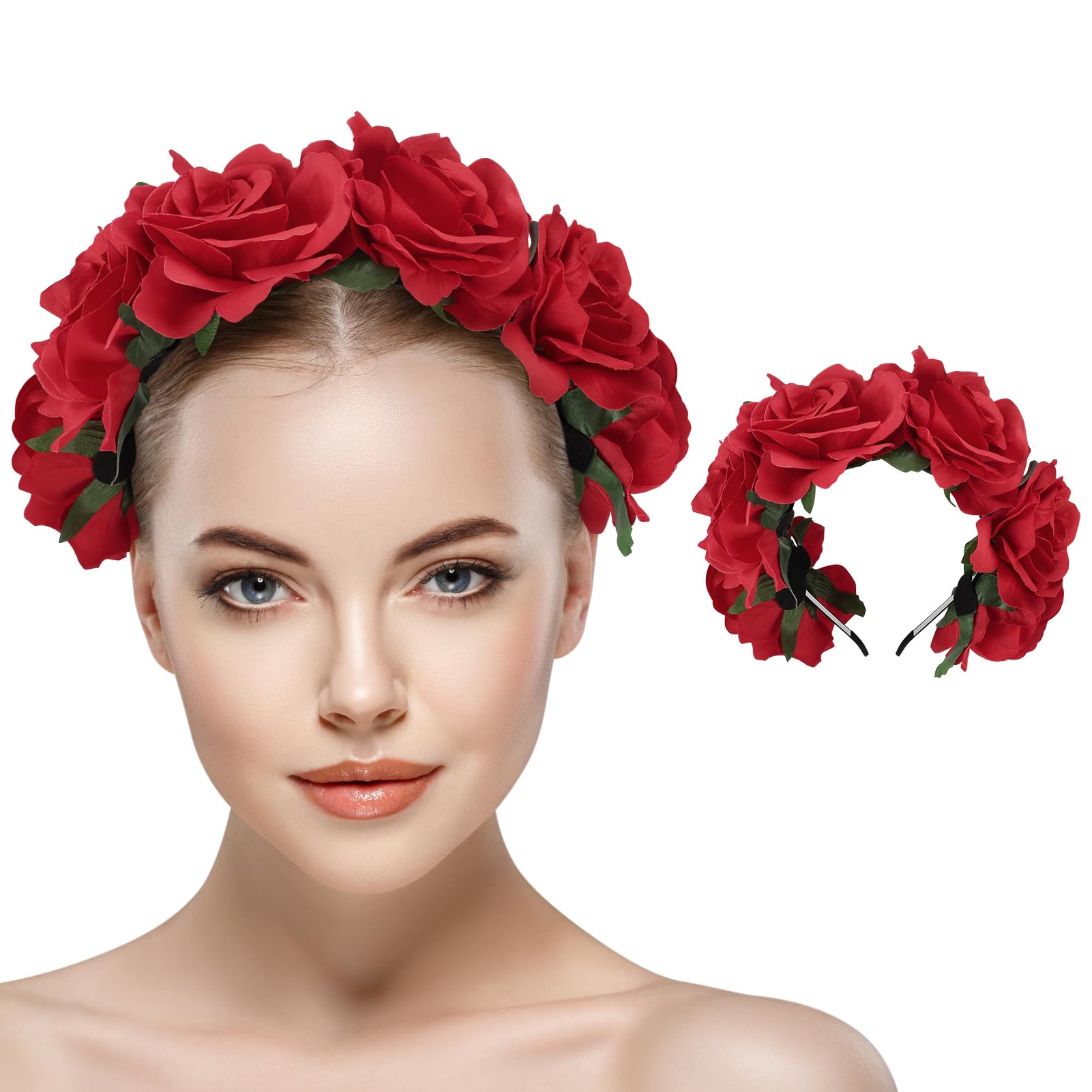 Amazon.com: Bigmeta Mexican Rose Flower Crown Headband - Day  display picture 1