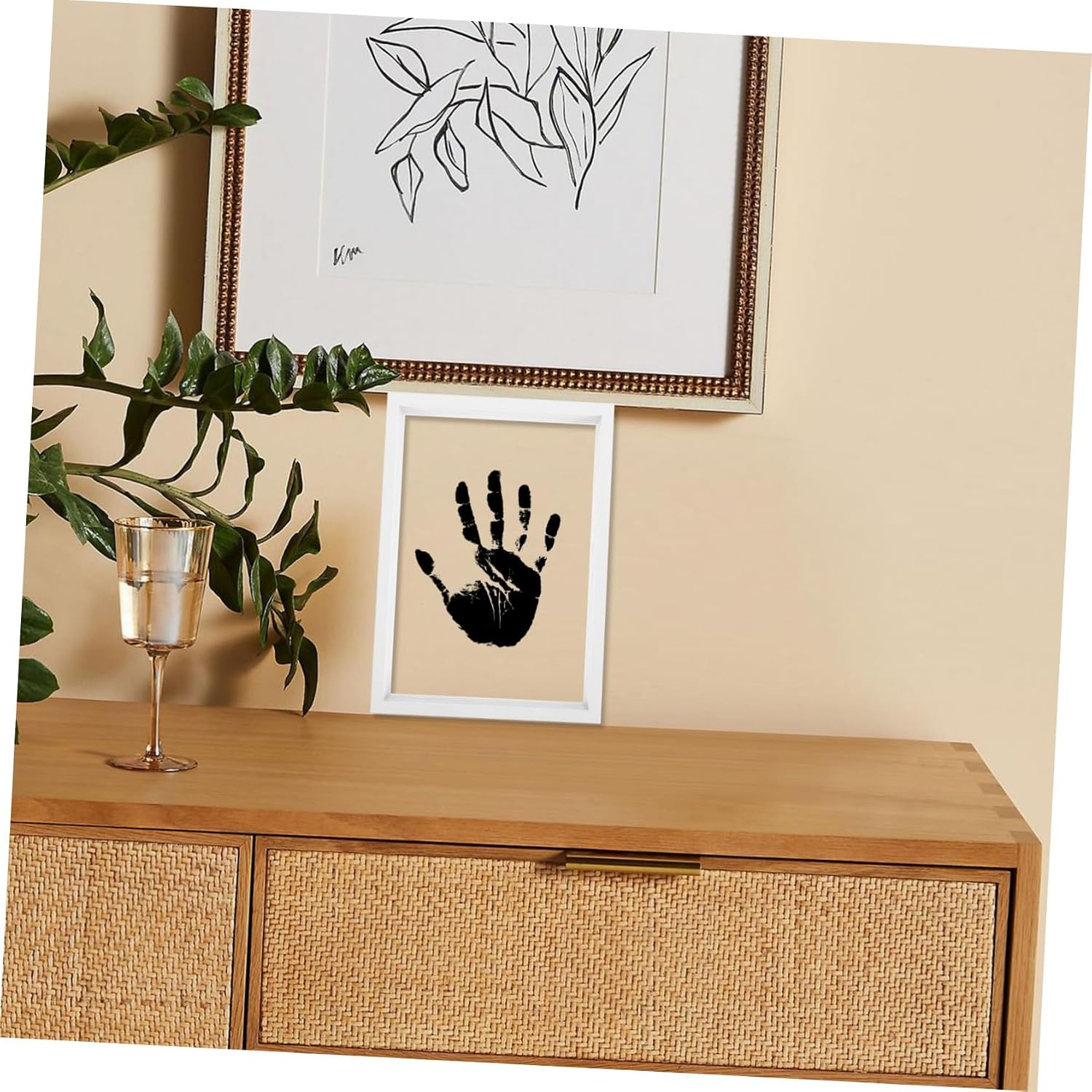 Cabilock Family Handprint Photo Frame for DIY Art Prints Wooden Keepsake Frame for Handprint and Footprint Freestanding Wall Hanging Display White Color Decor