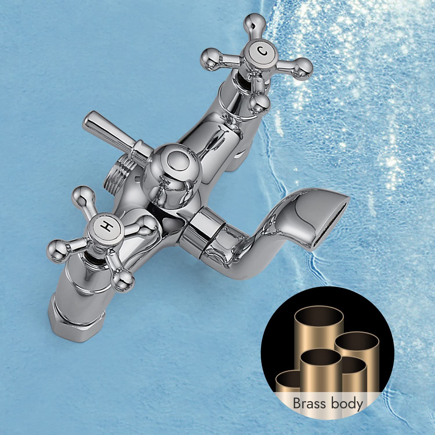 Cinwiny Polished Chrome Bathtub Floor Mounted Freestanding Faucet Tub Filler With Handheld Shower Spray Double Cross Knobs Telephone Shape High Flow Bathroom Mixing Tap