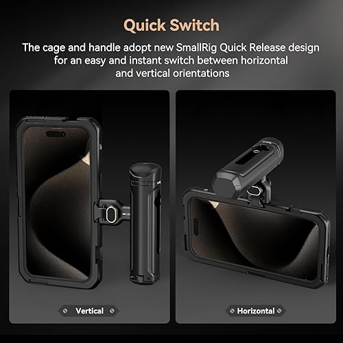 Miniatura 8 de SmallRig Kit de jaula de teléfono de mano individual para iPhone 15 Pro Max, kit de jaula de aparejo de video móvil con mango inalámbrico de