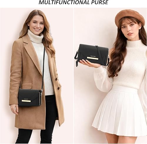 Vista 6 de TANTOMI Small Crossbody Bag for Women Vegan Leather Cell Phone Purse Crossbody Wallet with Adjustable Strap Negro