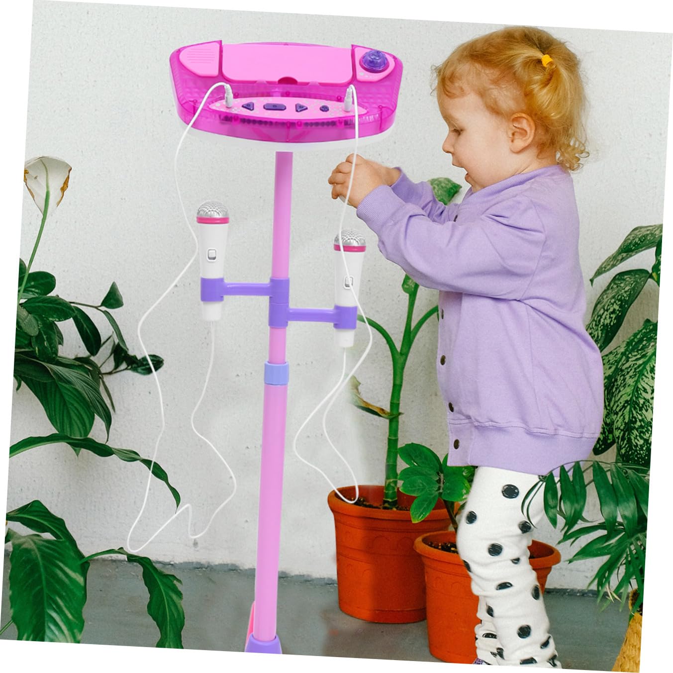 Micrófono de Juguete Rosa para Niños Función Interactiva y Reproducción Mp3, Diseño Doble Soporte Ajustable para Juego Educativo y Cantar