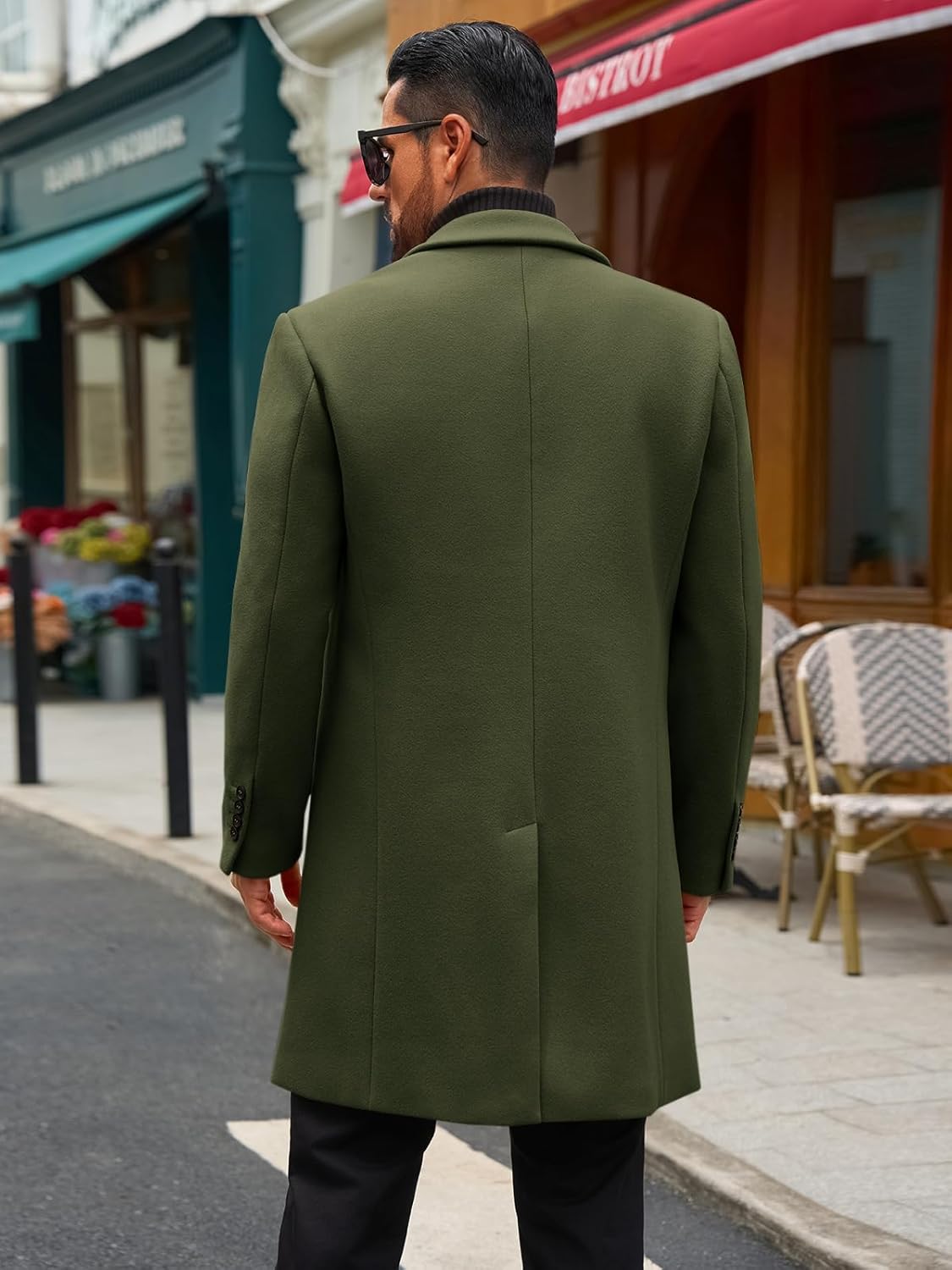 Runcati Mens Trench Coat Notched Lapel Double Breasted Mid Long Pea Coat Casual Fall Winter Classic Overcoat - Image 3