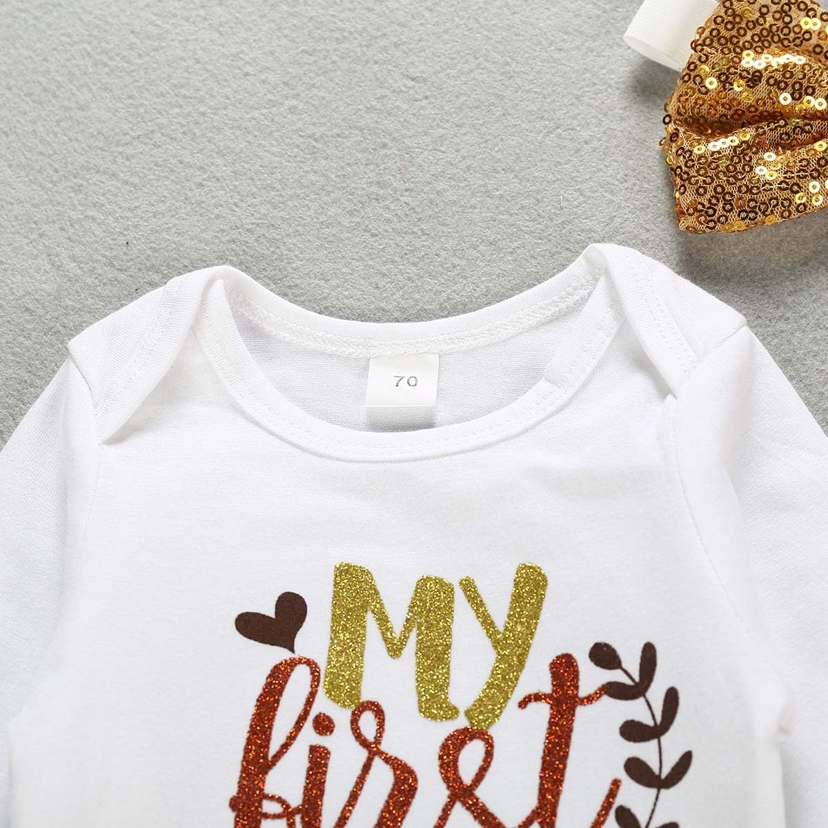 XFGLCK Newborn Baby Girl My 1st Thanksgiving Skirt Outfit Letter Print Romper Tutu Skirt Headband Infant Turkey Set - Image 4