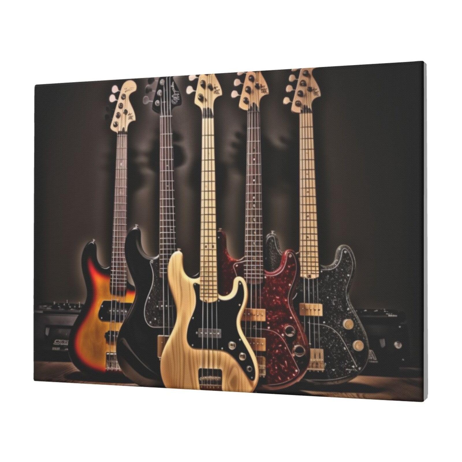 Ykljg White Guitar Bass Music Musical Instruments Printed Canvas Wall Art 40X30 Cm Decorative Artworks Pictures Print Painting Framed Artwork For Bedroom, Living Room & Office