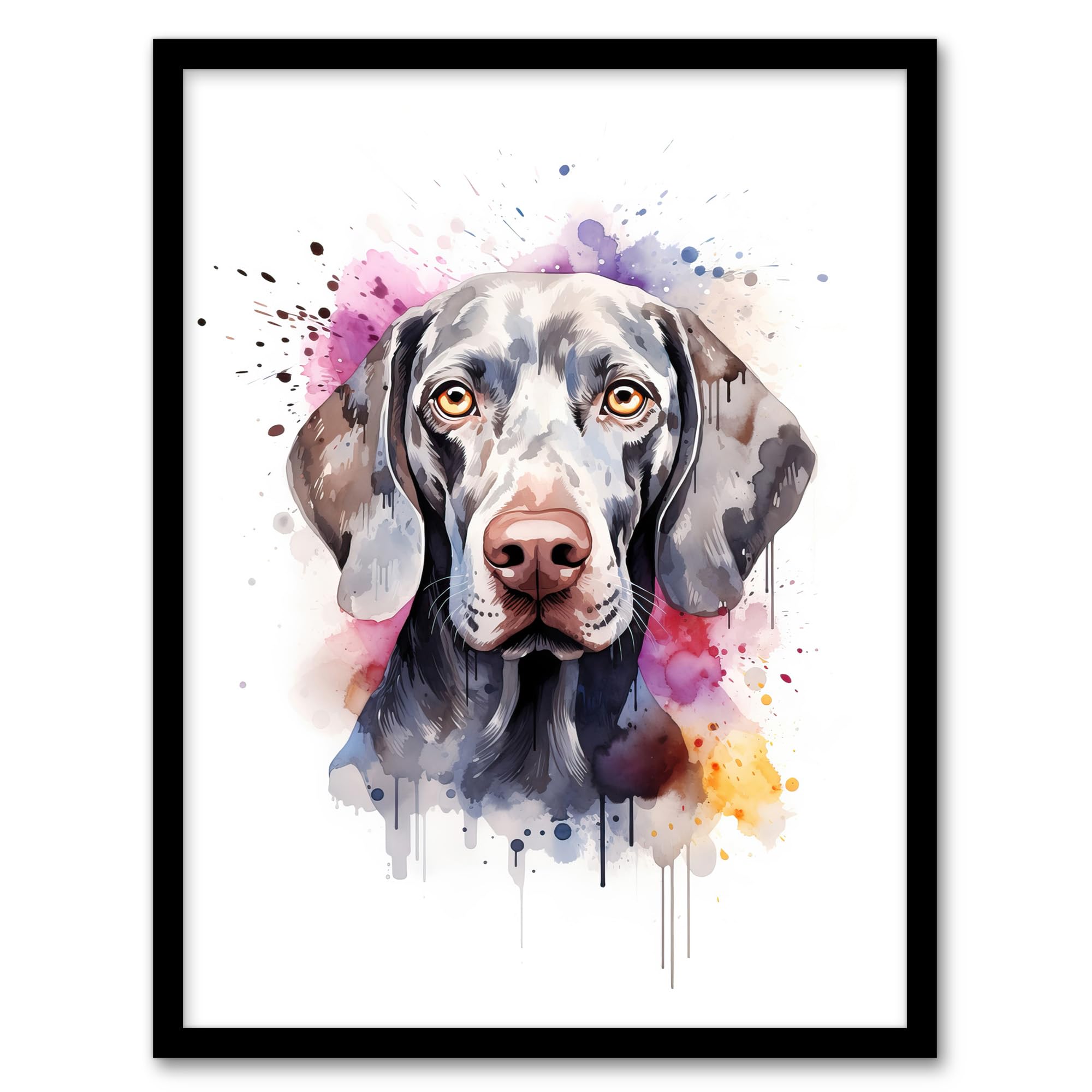 Artery8 Weimaraner Lovers Gift Watercolour Pet Portrait Painting Artwork Artwork Framed Wall Art Print A4
