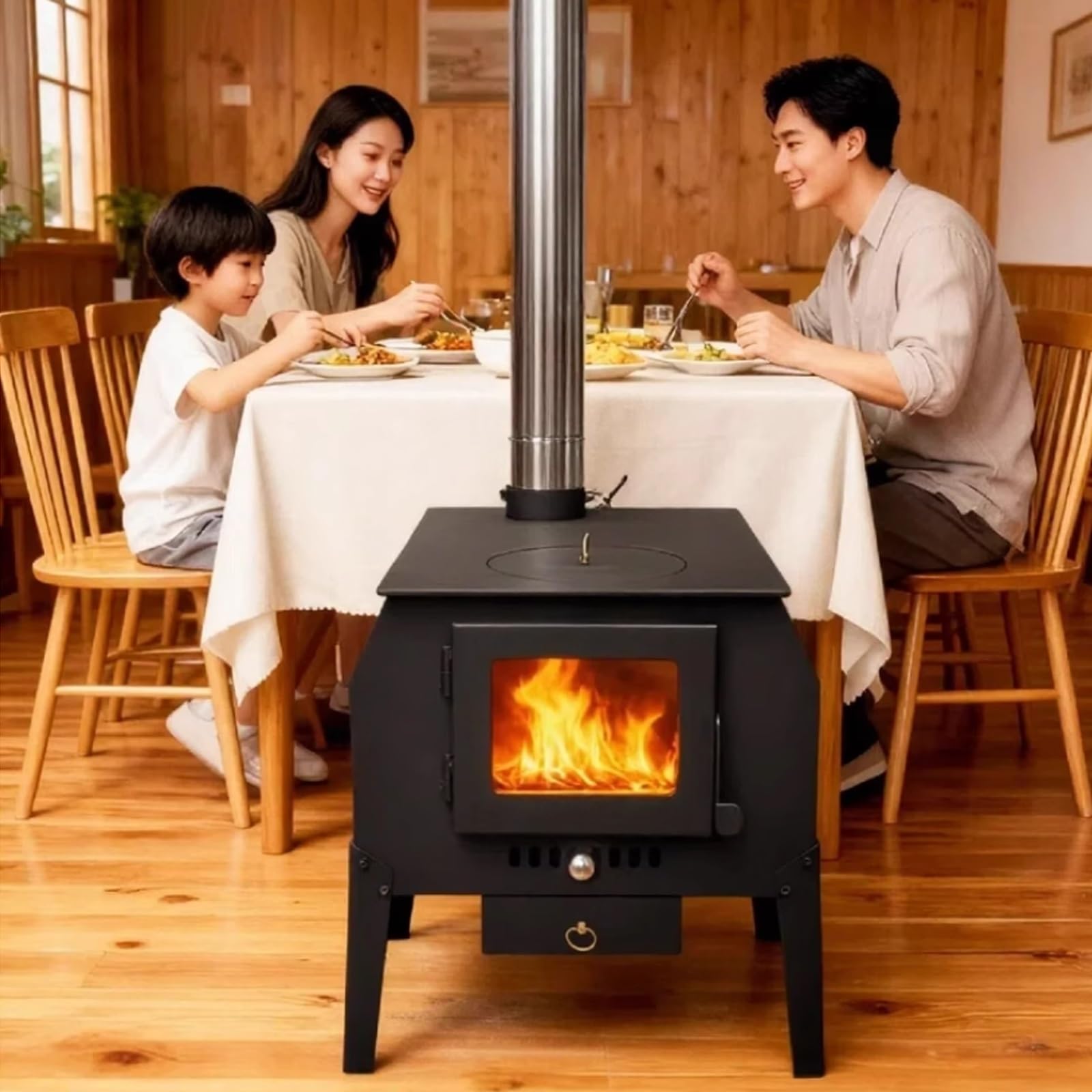 Stufa A Pellet Canalizzata, Cucina A Legna Con Finestra E Forno, Doppia Guarnizione, Senza Fumo For Riscaldamento Rapido, Cucina, Campeggio