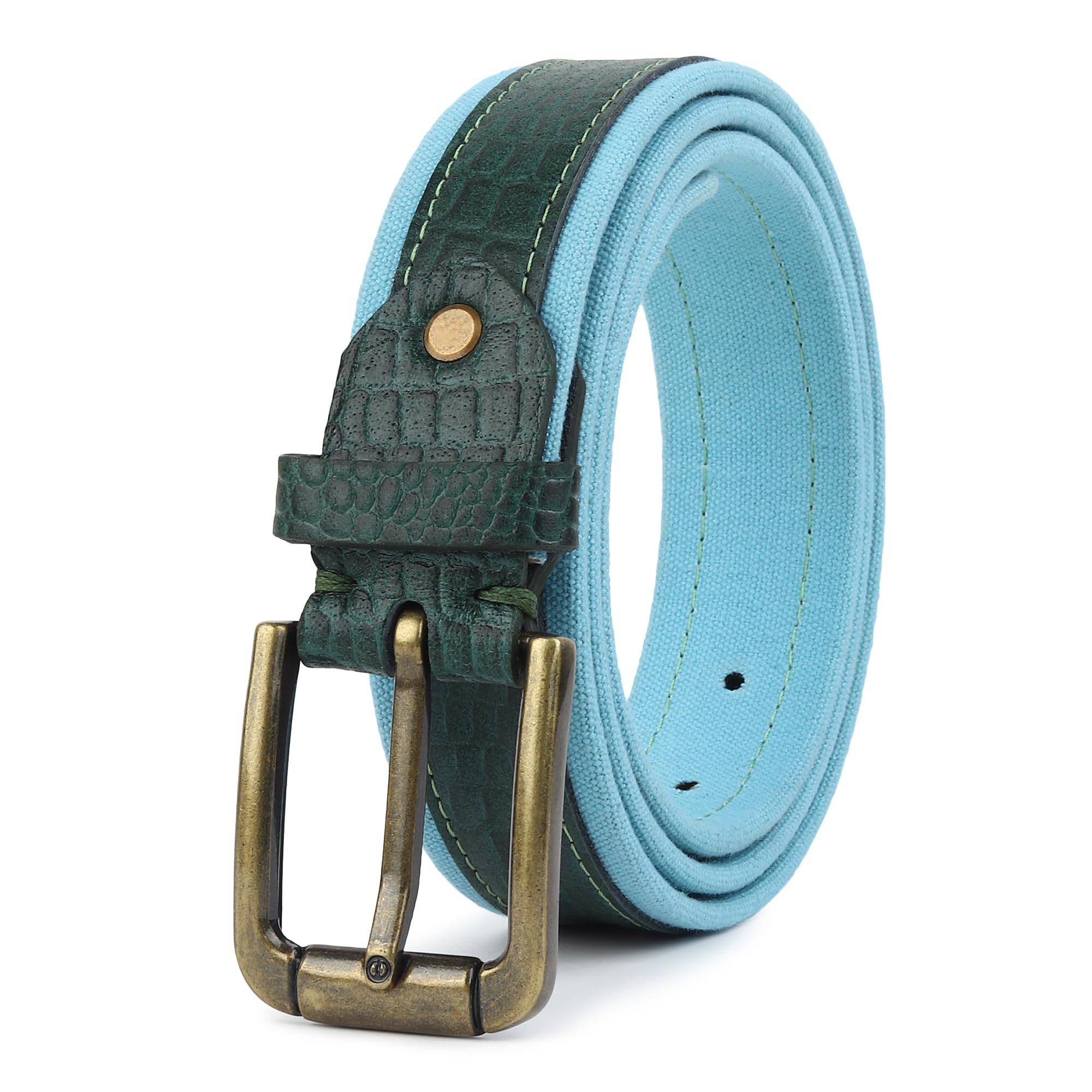 figurati mod Men’s Canvas Leather Contrast Belt | 34mm Width | Antique Brass Buckle | Premium Contrast Design for Smart Casual & Semi-Formal Look | Perfect for Gift & Everyday Style-picture-32