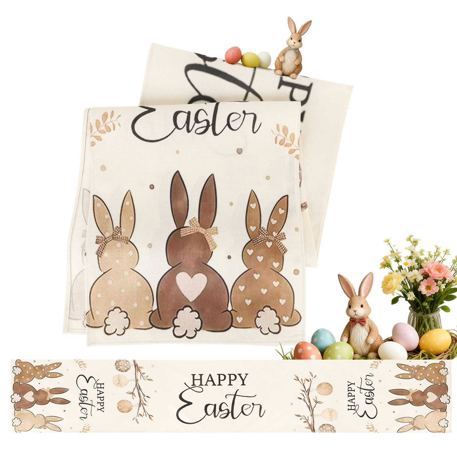 Tischdeko Ostern,40 x 238 cm Hase Oster Tischläufer Frühling Ostertischdecke Waschbar Tischläufer Ostern Hasen Ostertischläufer,Oster Tischdeko Happy Easter Osterläufer Modern für Küche Wohnzimmer