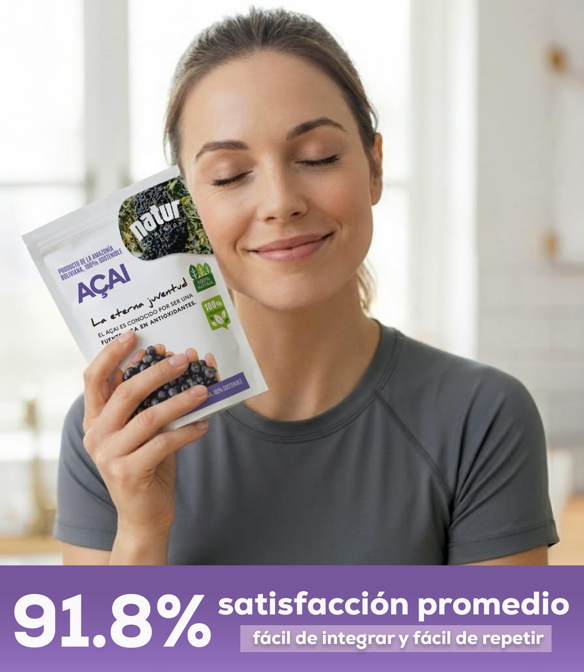 Natur Acai en Polvo Liofilizado de 500g Superalimento Rico en Antioxidantes Vitaminas y Minerales Bayas Berry Powder Apto para Veganos Refuerza tus Defensas Aporta Dosis de Energía