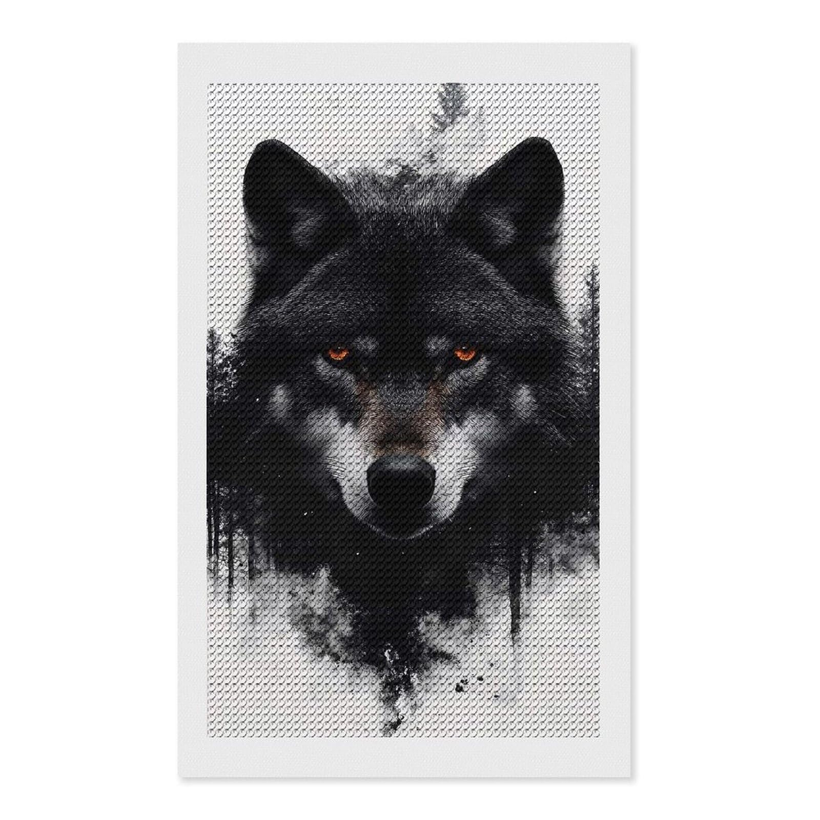 Junmoney Wolf Portrait with Forest Overlay Diamond Art Kit 12"x20", Modern Decor, Farmhouse Decor, Home Wall Art, Festive Craft Gift, Handmade Wall Decor