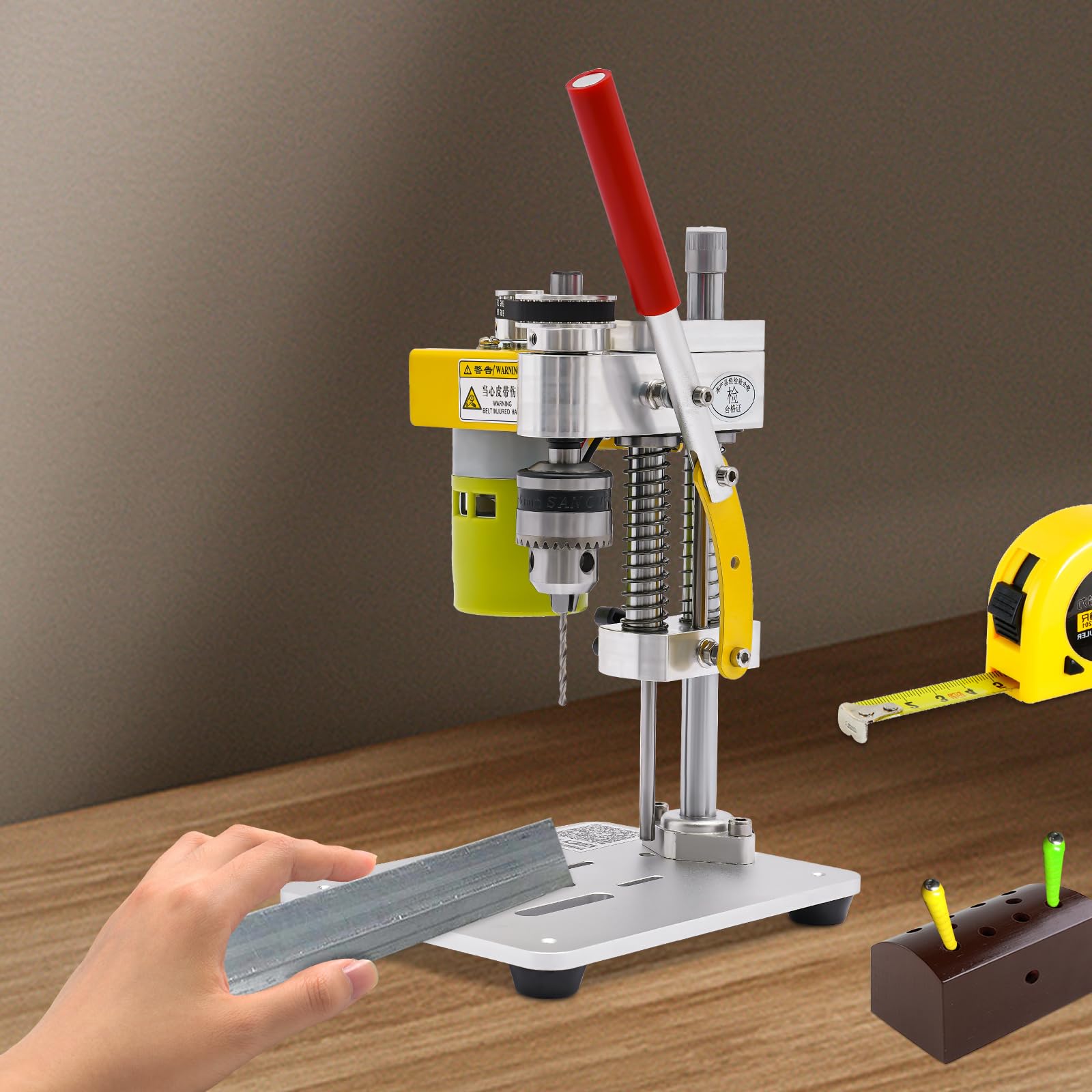 Mini Drill Press, Portable Table Driller with 7-Speed Adjustable, Benchtop Drilling Machine B10 Chuck for Polishing, Grinding and Drilling