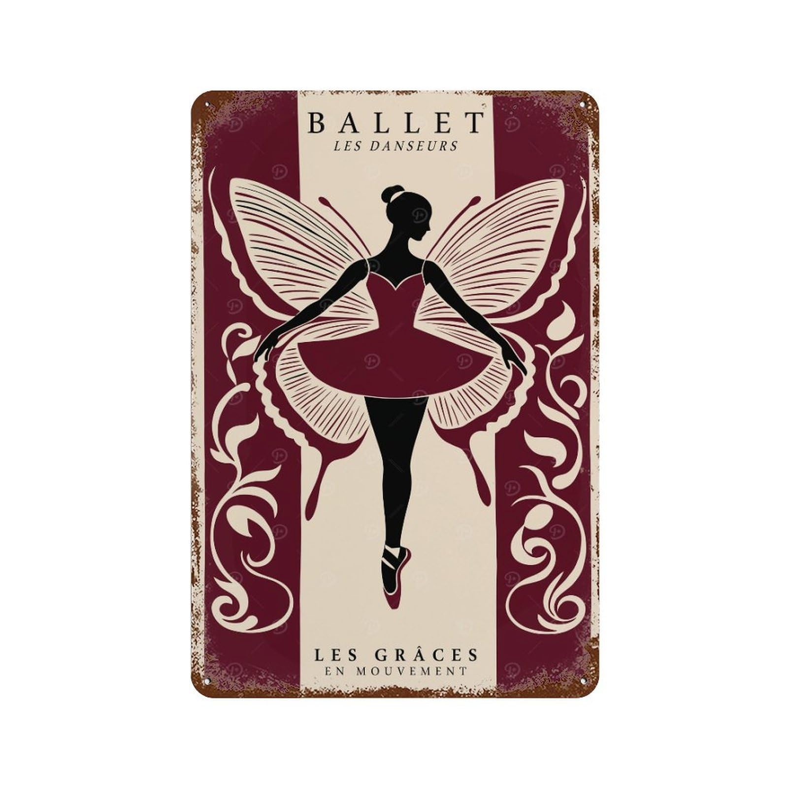 Ballet Dancer with Butterfly Wings Poster 11.8"x7.9" Distressed Metal Wall Sign, Shabby Chic Decor for Shed, Workshop And Garage Wall Decor