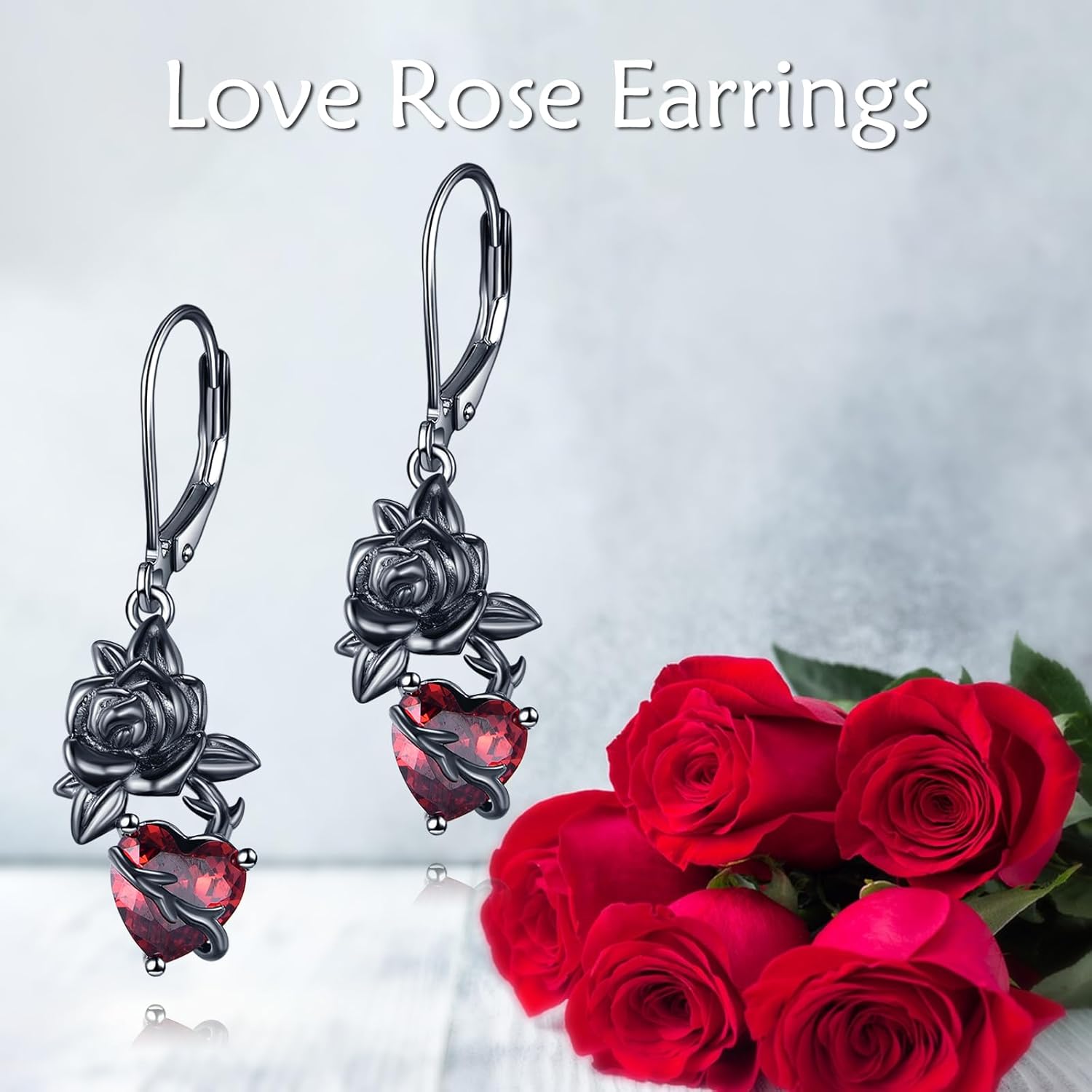 Gothic Earrings for Women Black Rose Flower Heart Dangle Earrings Goth Jewelry Gifts for Women - Image 3