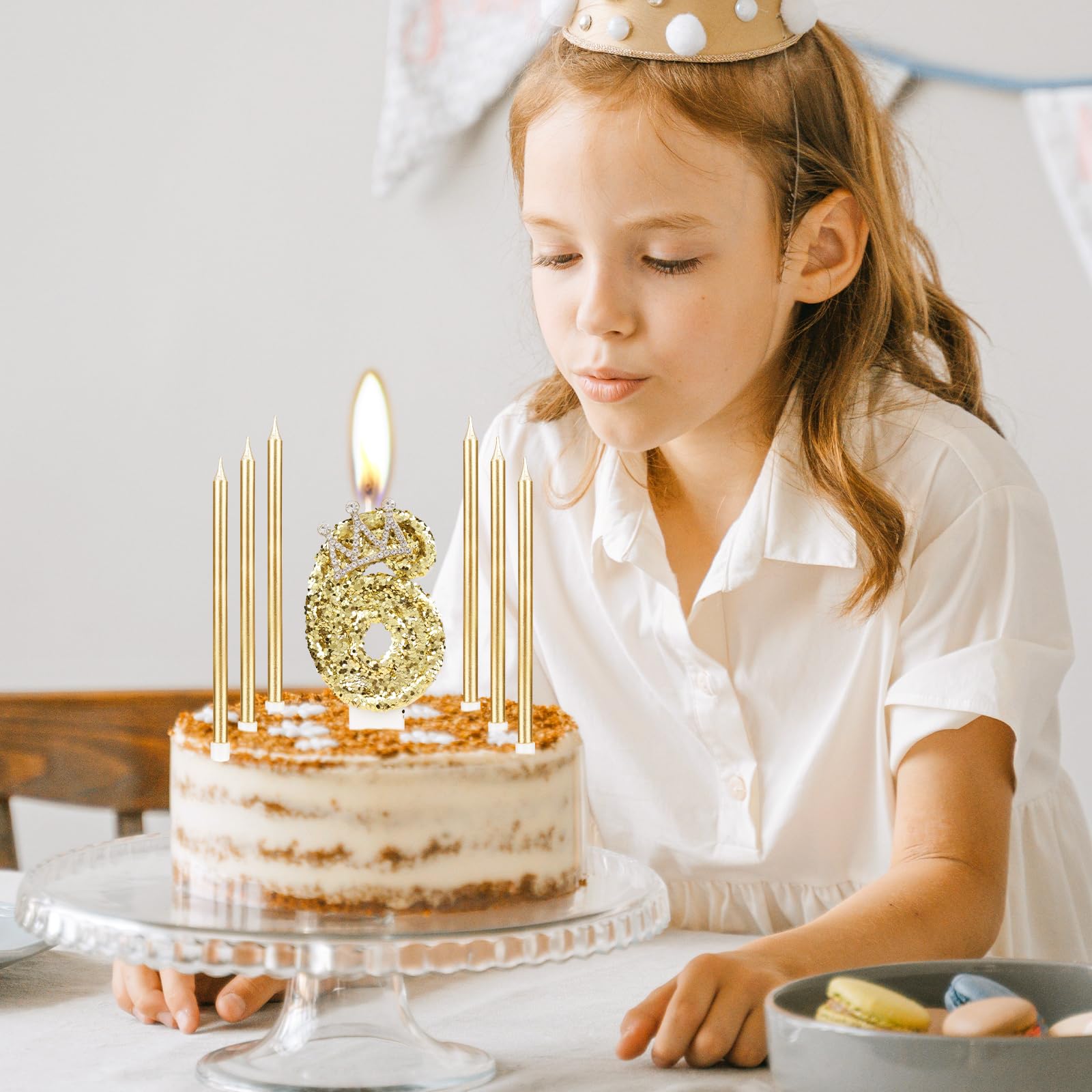Goldene Zahl 8 Geburtstagskerzen Mit Krone | Für Kuchen, 8 Cm Hoch, Metallic-Look