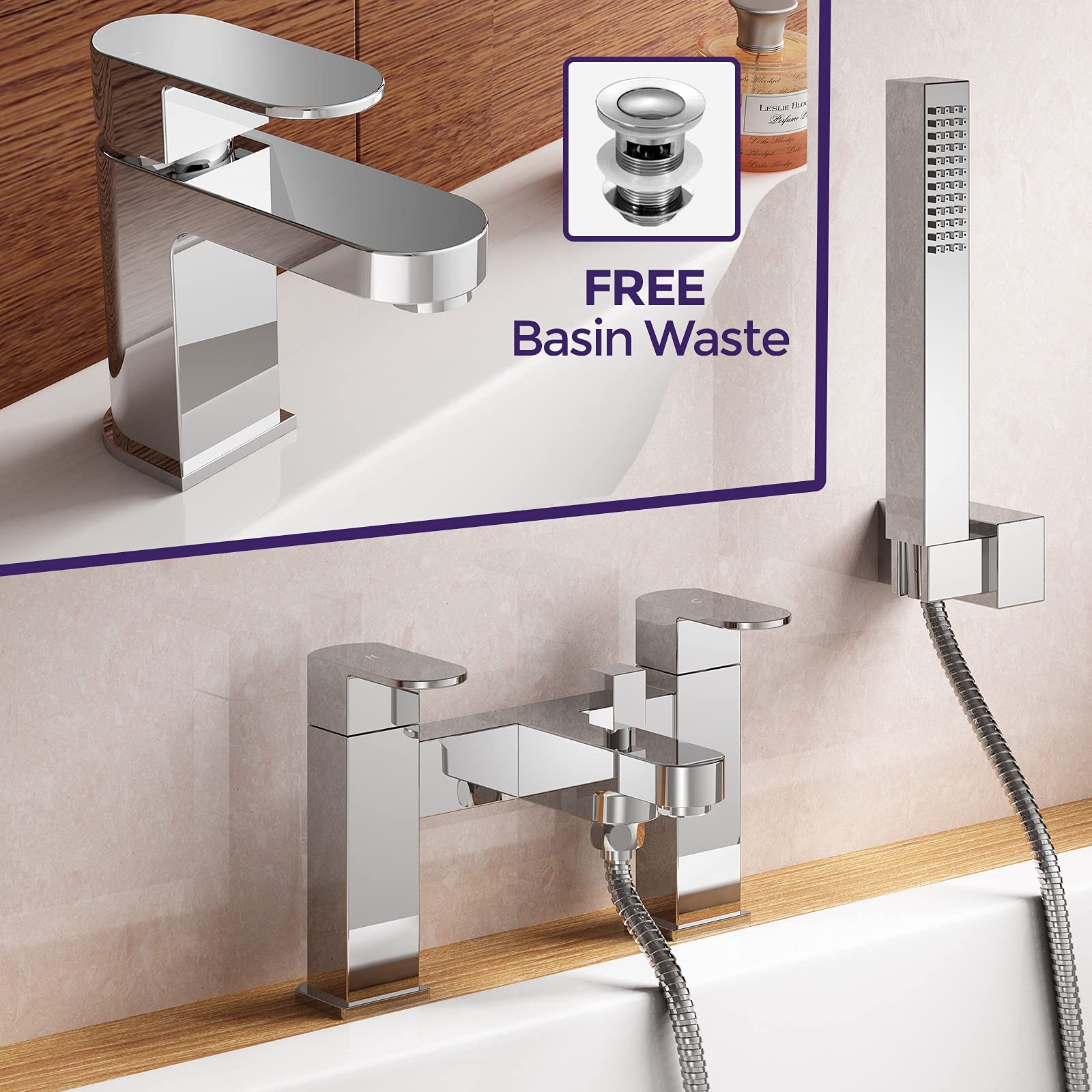 Nes Home Kento Basin Mono Tap, Bath Shower Filler & Handset Chrome