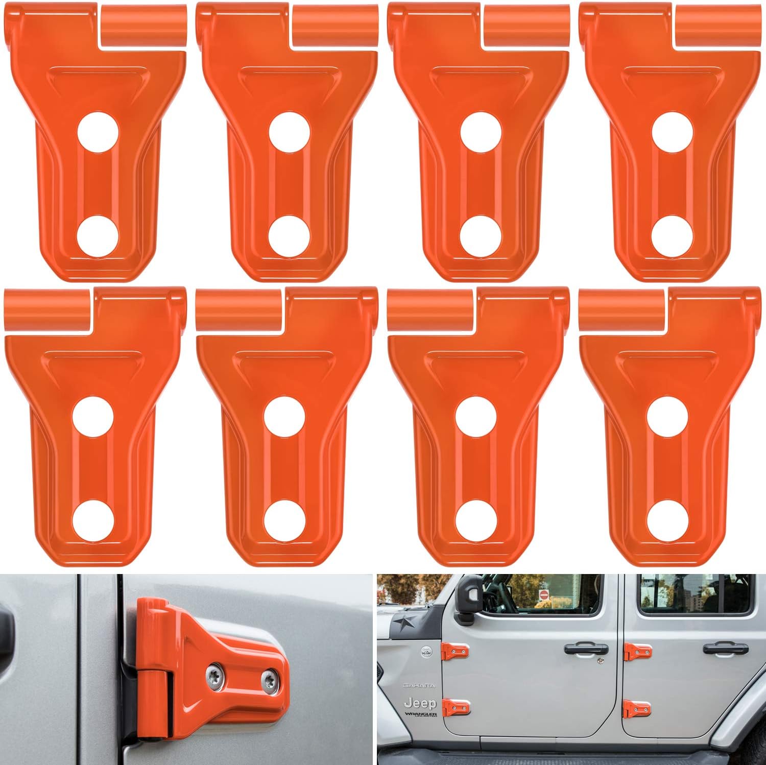 Door Hinge Cover Trim Exterior Accessories for 2018-2021 Jeep Wrangler JL JLU Sports Sahara Freedom Rubicon Unlimited Gladiator JT 2-Door & 4-Door (Orange 8PCS)