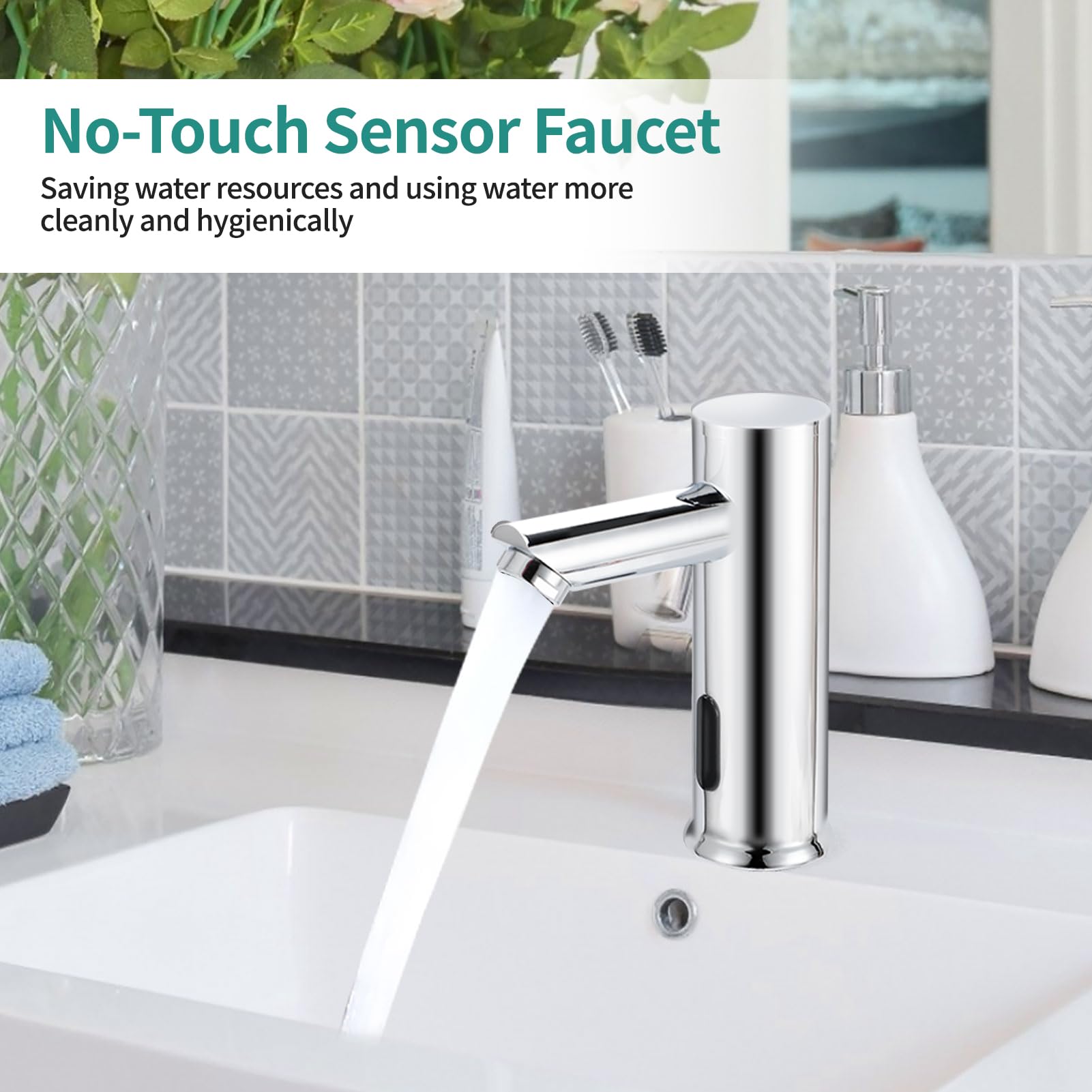 Gugxiom Robinet De Salle De Bain Sans - Capteur Automatique, Mains Libres, En Laiton Massif, 1 Trou - Pour Salle De Bain Et Cuisine