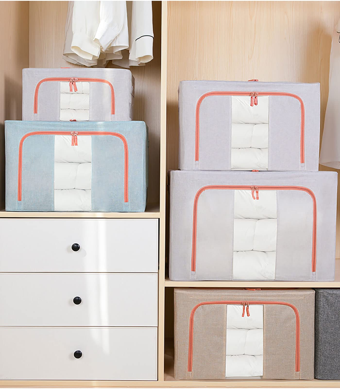 Grande Scatola di immagazzinaggio Contenitori per Vestiti Impermeabili con Struttura in Acciaio Chiusura a Doppia Cerniera Grandi organizzatori con Struttura in Acciaio per Coperte da Letto