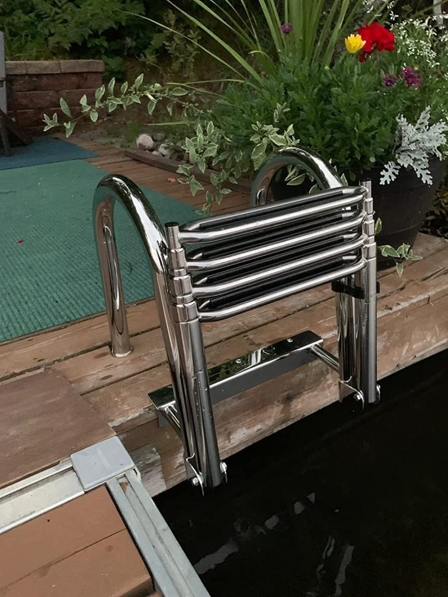 Buy Boat Ladder 4 Step Pontoon Boat Ladder, Stainless Steel Telescoping