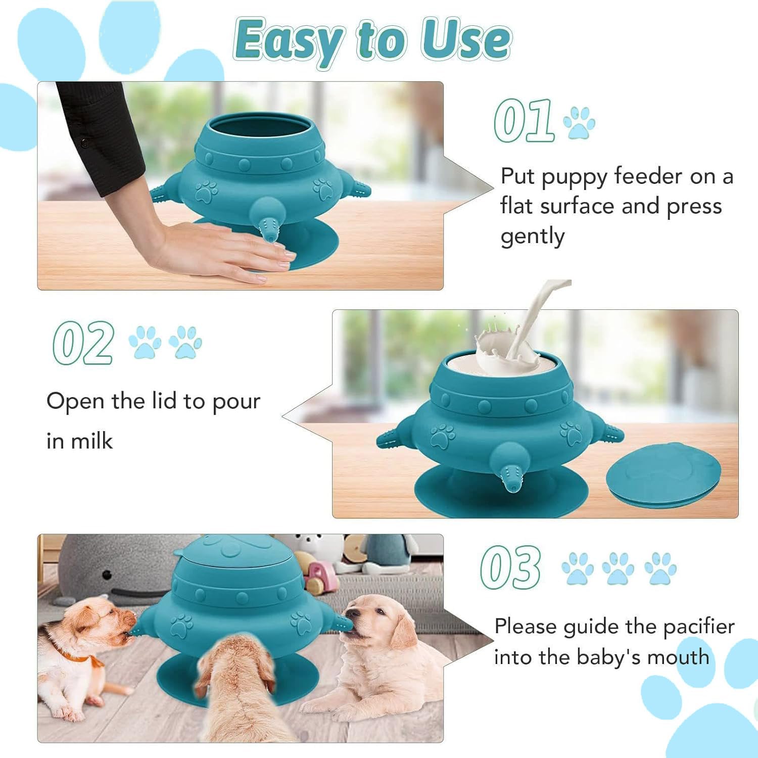 Mangiatoia per Cuccioli In Silicone, Alimentatore Di Latte per Cuccioli, Stazione Di Allattamento per Cucciolis, Alimentatore per Cucciolis per Più, Ventosa Base, per Gattini, Cane, Conigli