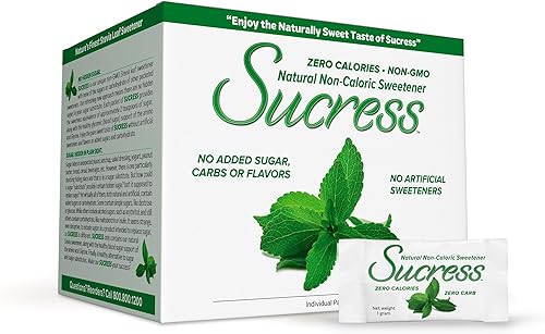 Andrew Lessman Sucress - Edulcorante de stevia 100 paquetes Edulcorante natural de hojas de stevia sin calorías, cero calorías, sin OMG, sin azúcar